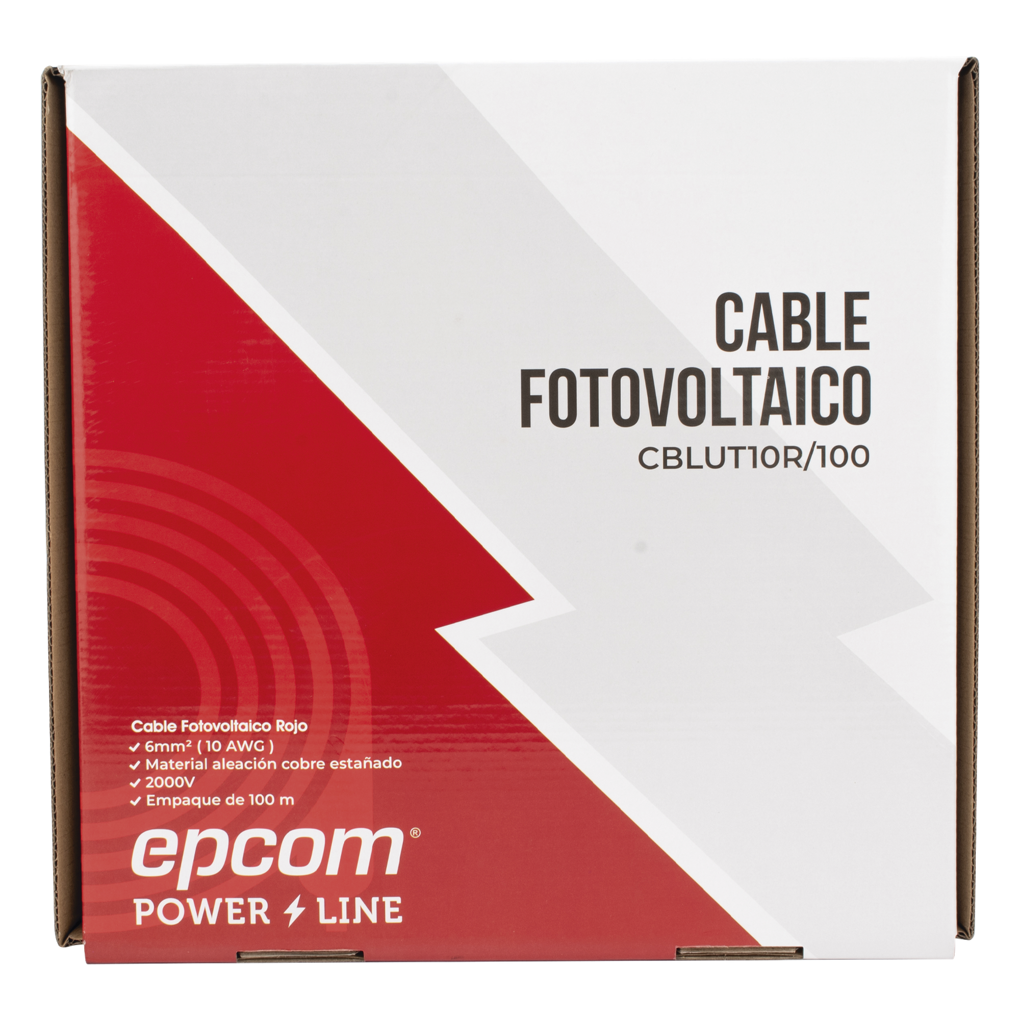 Cable Fotovoltaico / 6 mm² (10 AWG) / 1000/2000 V / Rango -40°C a 120°C / Rollo 100 m / UL 4703 y TUV — EPCOM POWERLINE · SKU CBL-UT-10R/100