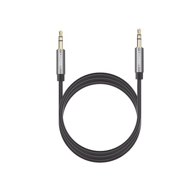Cable Auxiliar 2 Metros / Conector 3.5mm a 3.5mm / Macho a Macho / Cubierta de TPE / Carcasa de Aluminio / Color Negro