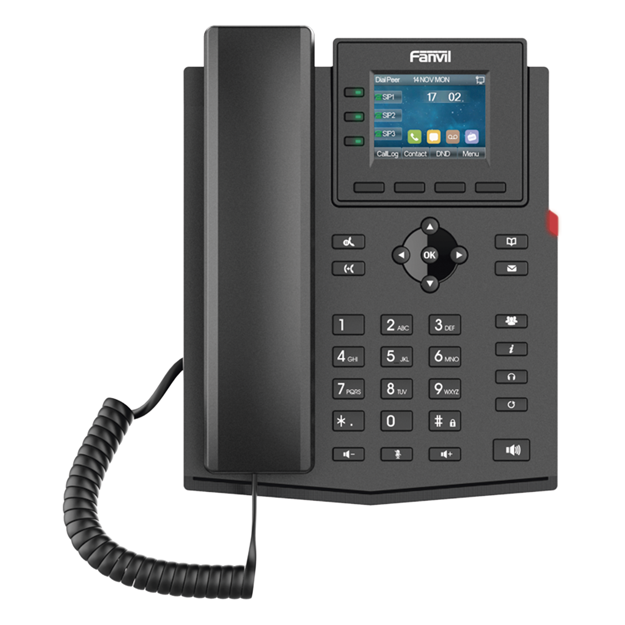 Teléfono IP Wi-Fi empresarial para 4 líneas SIP con pantalla LCD de 2.4 pulgadas a color, Opus y conferencia de 3 vías, PoE. — FANVIL · SKU X303W