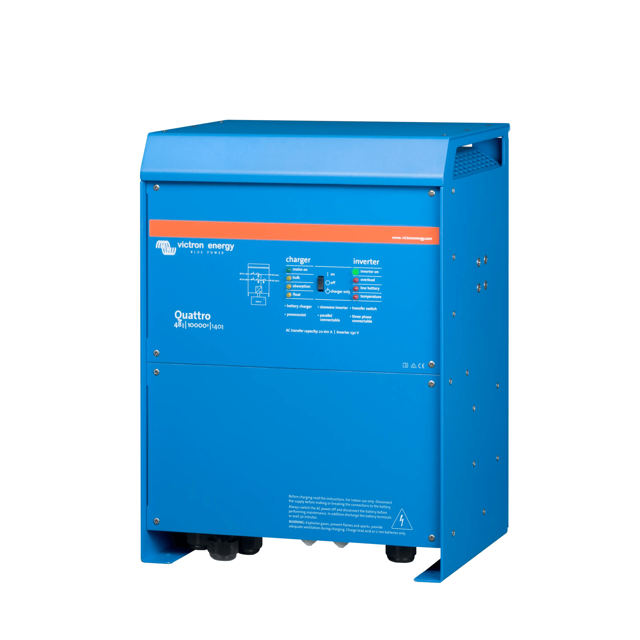 Quattro 48/10000/140-100/100 230V / Inversor Cargador de Onda Pura / Entrada 48 Vcc / Salida 8000 W 230 Vca 60 Hz (L-N)