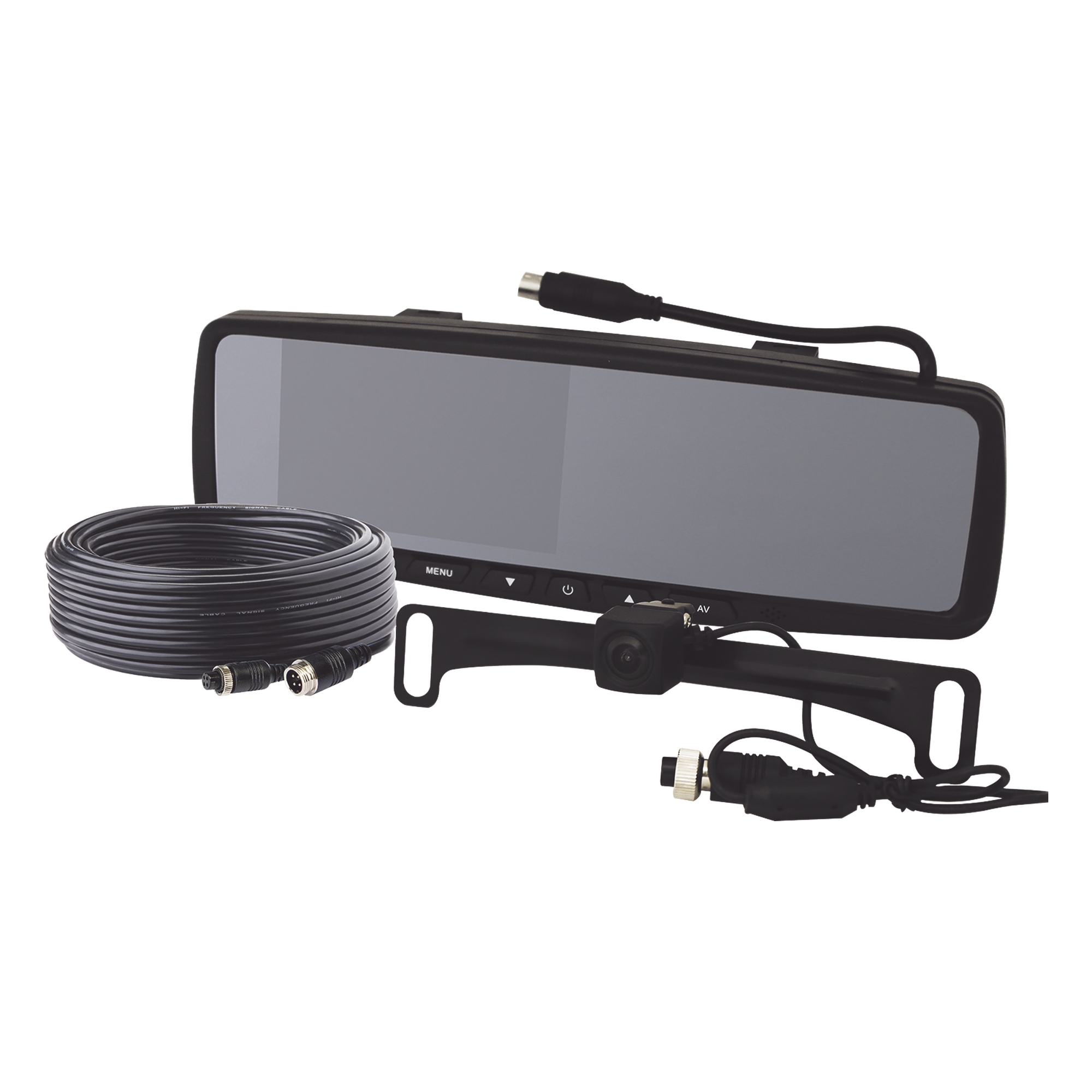 Camara de Reversa Alambrica y Monitor Tipo Retrovisor de 4.3 pulgadas, Incluye cámara para placa de 170° — ECCO · SKU EC4210BK
