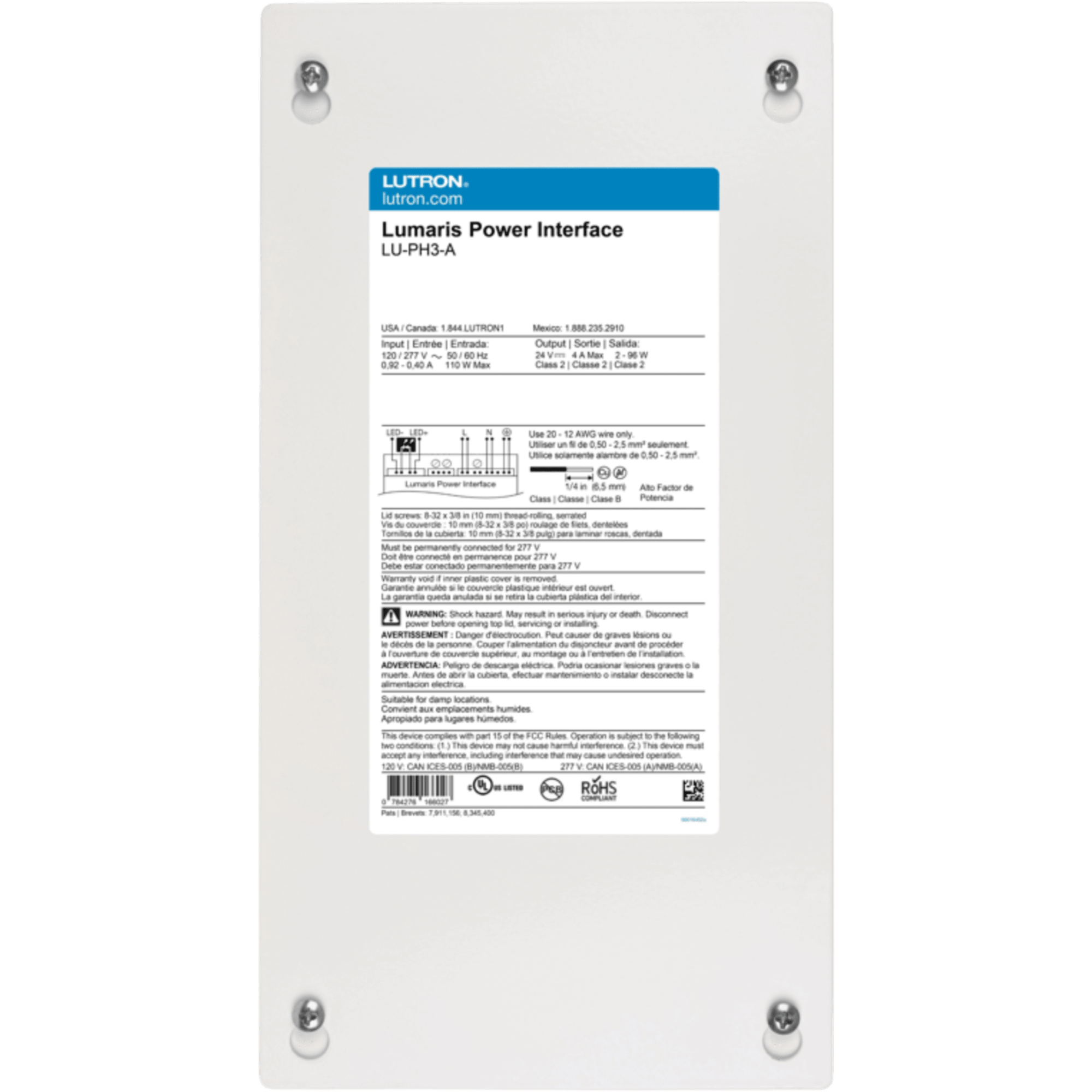 (RadioRa3) Interfaz de alimentación cableada para la cinta de luz blanca modulable Lumaris 