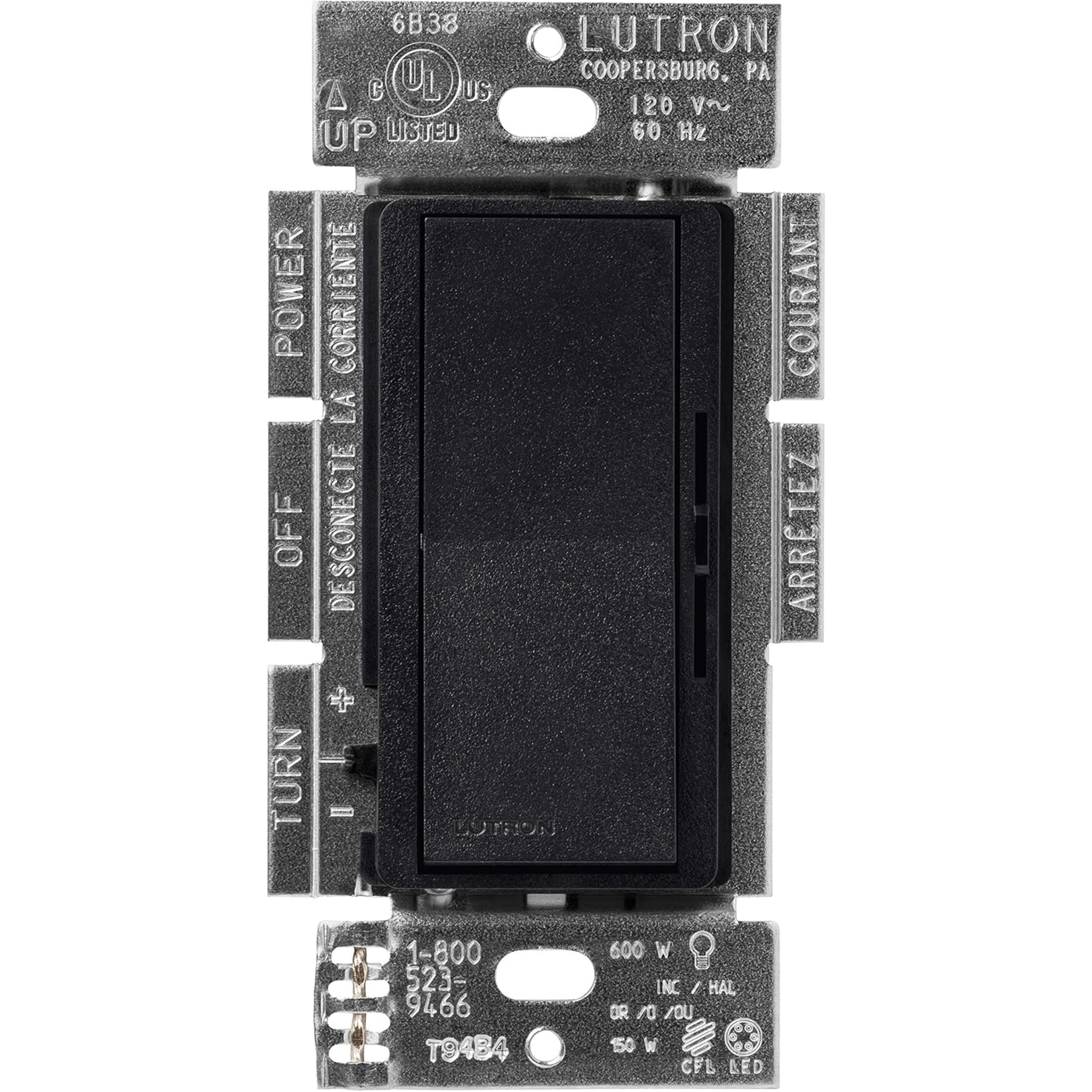 Atenuador de pared Diva C·L, un polo o 3 vías, para LED/CFL (150 W) o incandescente/halógena (600 W), color medianoche — LUTRON ELECTRONICS · SKU DVSCCL153PMN