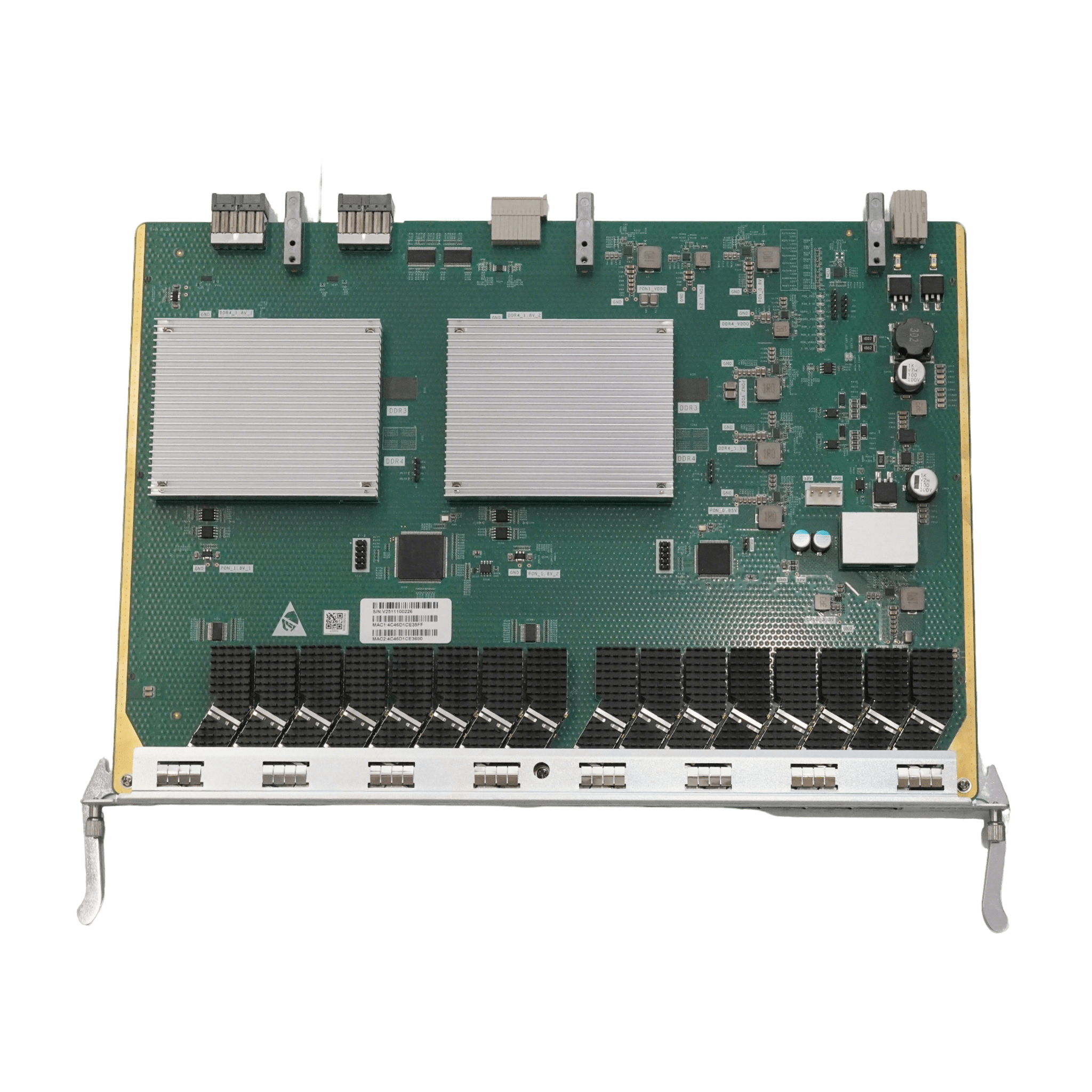 Tarjeta de Servicio OLT / 16 Puertos Combo GPON/XGSPON / 10 Gbps Simétrico / 20 km (65,616 ft) / 4096 ONUs XGS-PON / Split 1:256