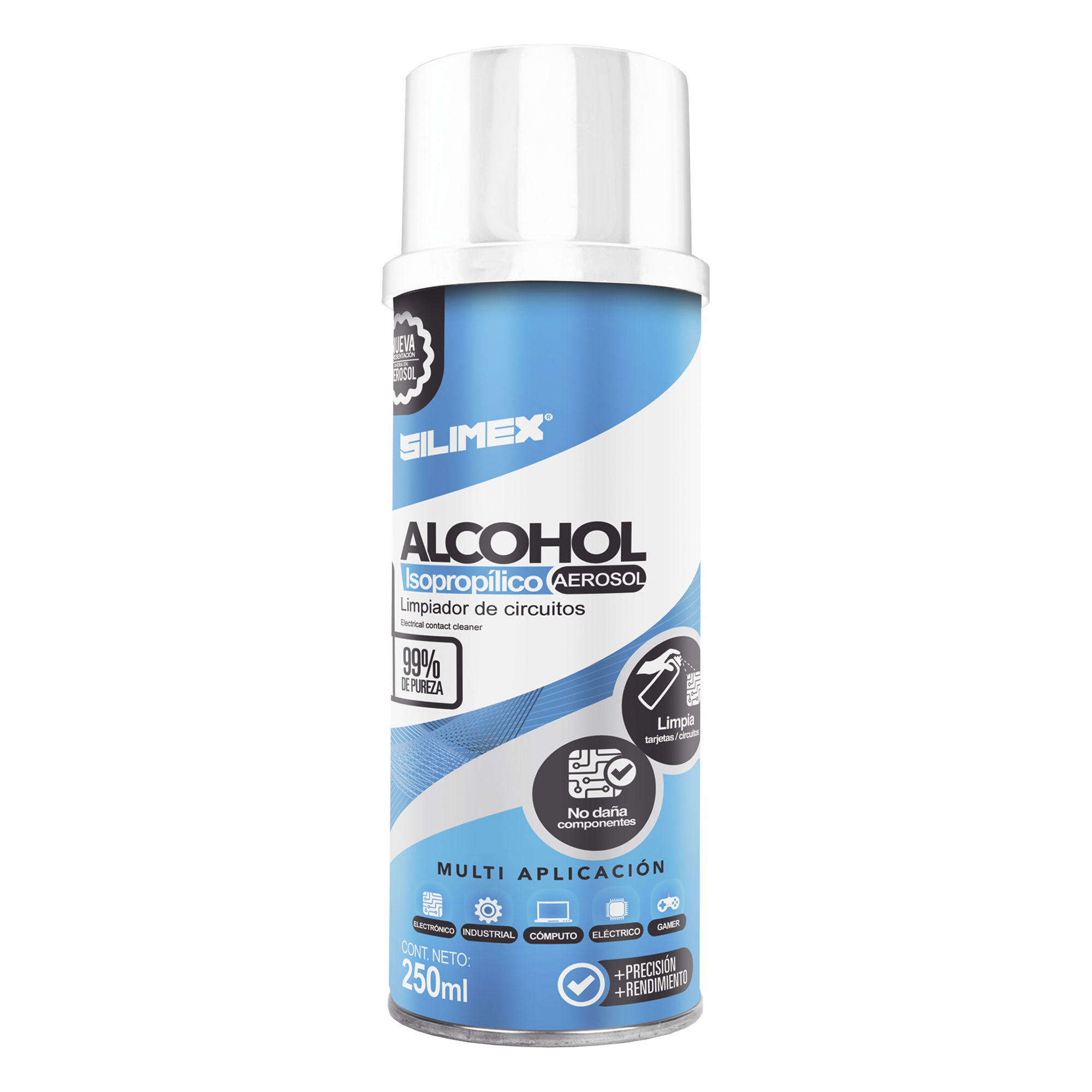 Limpiador en Aerosol / Alcohol Isopropílico / 250 ml / Sin Agitación / Evaporación Rápida / Antipolvo — SILIMEX · SKU ALCOHOLS