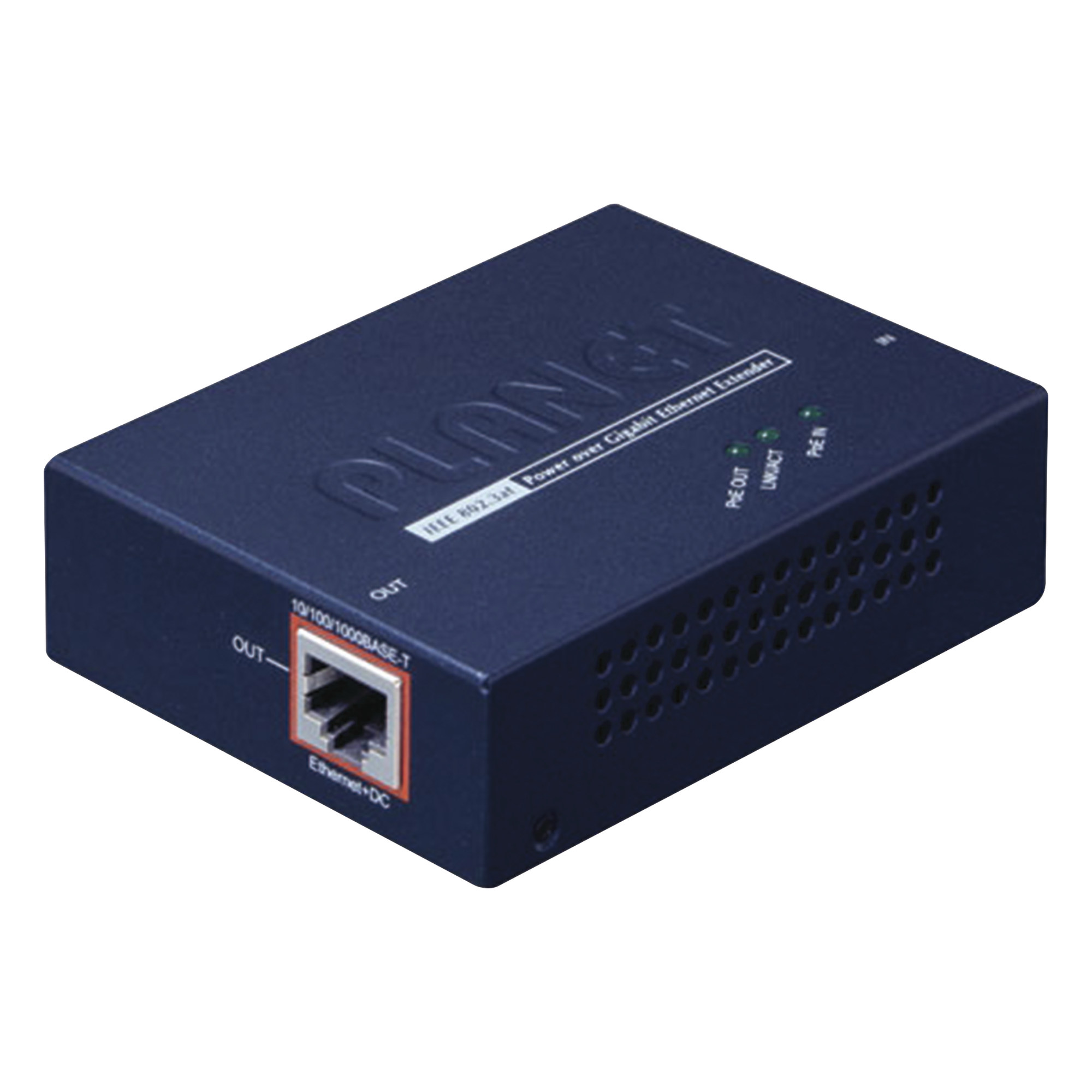 Extensor PoE+ / Hasta 100 m / Entrada PoE+ Gigabit 802.3 at y Salida PoE+ Gigabit 802.3 af / at / Interior — PLANET · SKU POE-E201