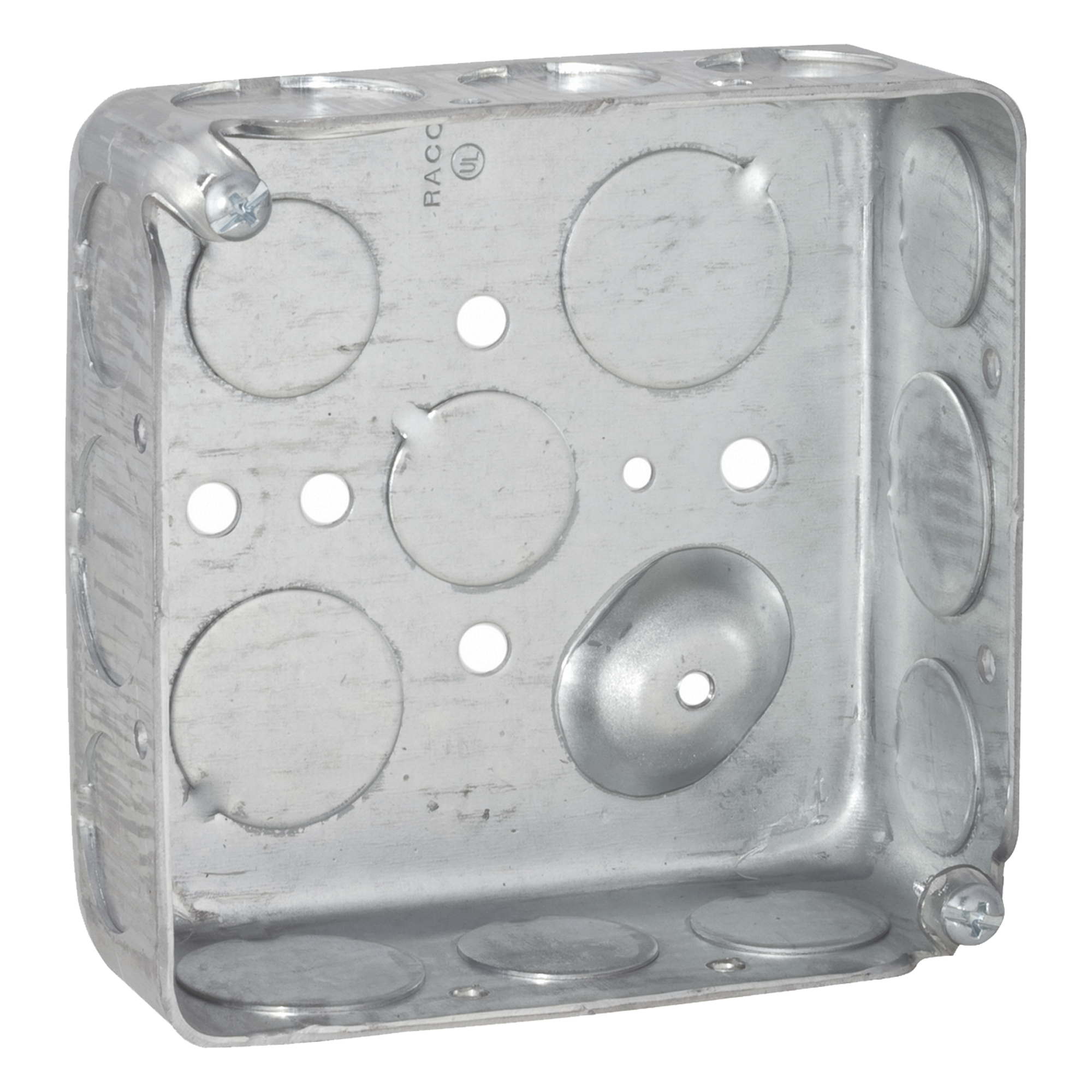 Caja Cuadrada 4 x 4"/ Profundidad 1- 1/2"/ Cuenta con 11 Entradas de 1/2" y 6 de 3/4".. — RACO · SKU HUB-192