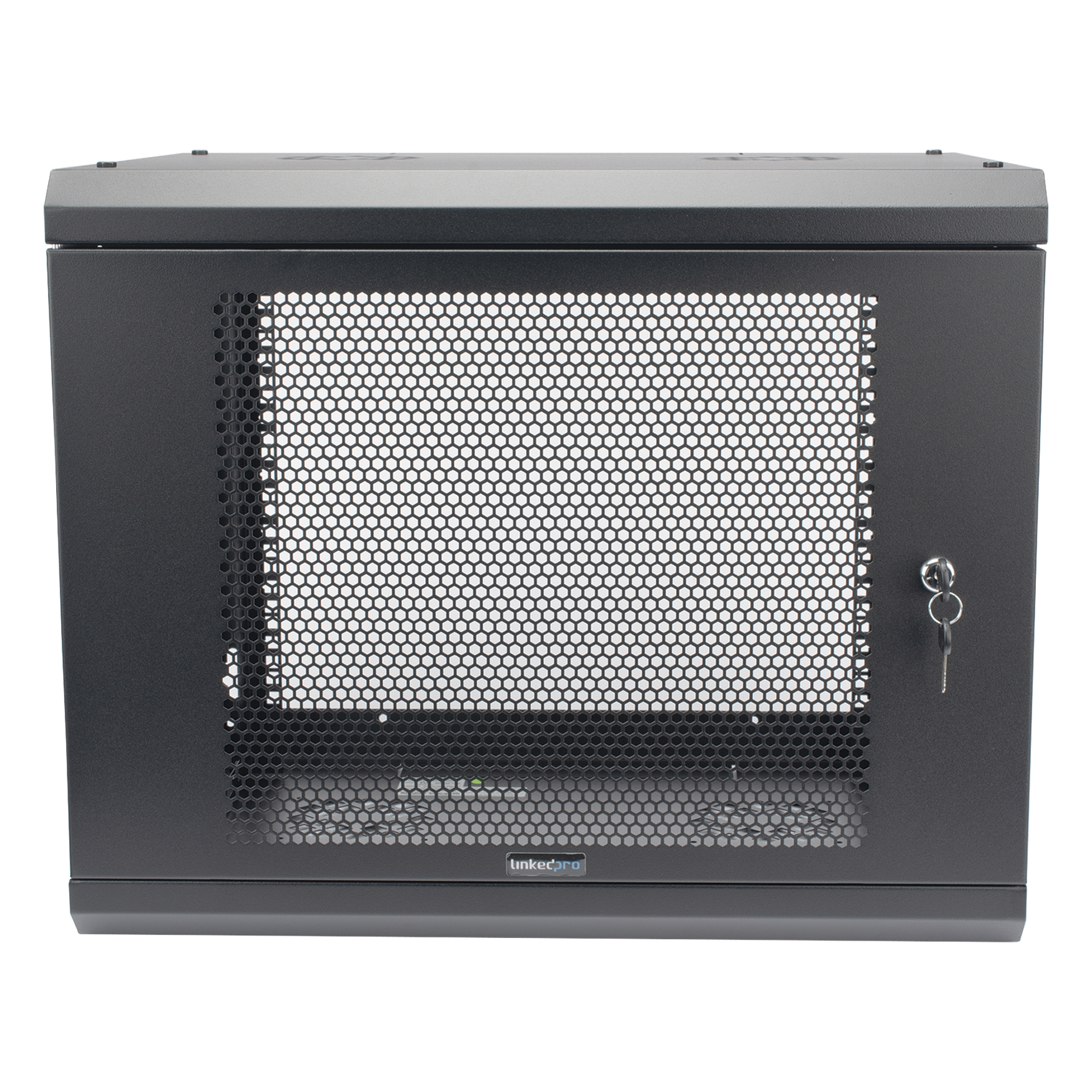 Gabinete de Pared de 9U con Puerta Perforada, 455 mm de Profundidad, Rack de 19'', Acero Reforzado Color Negro. — LINKEDPRO · SKU SR1909LH3P