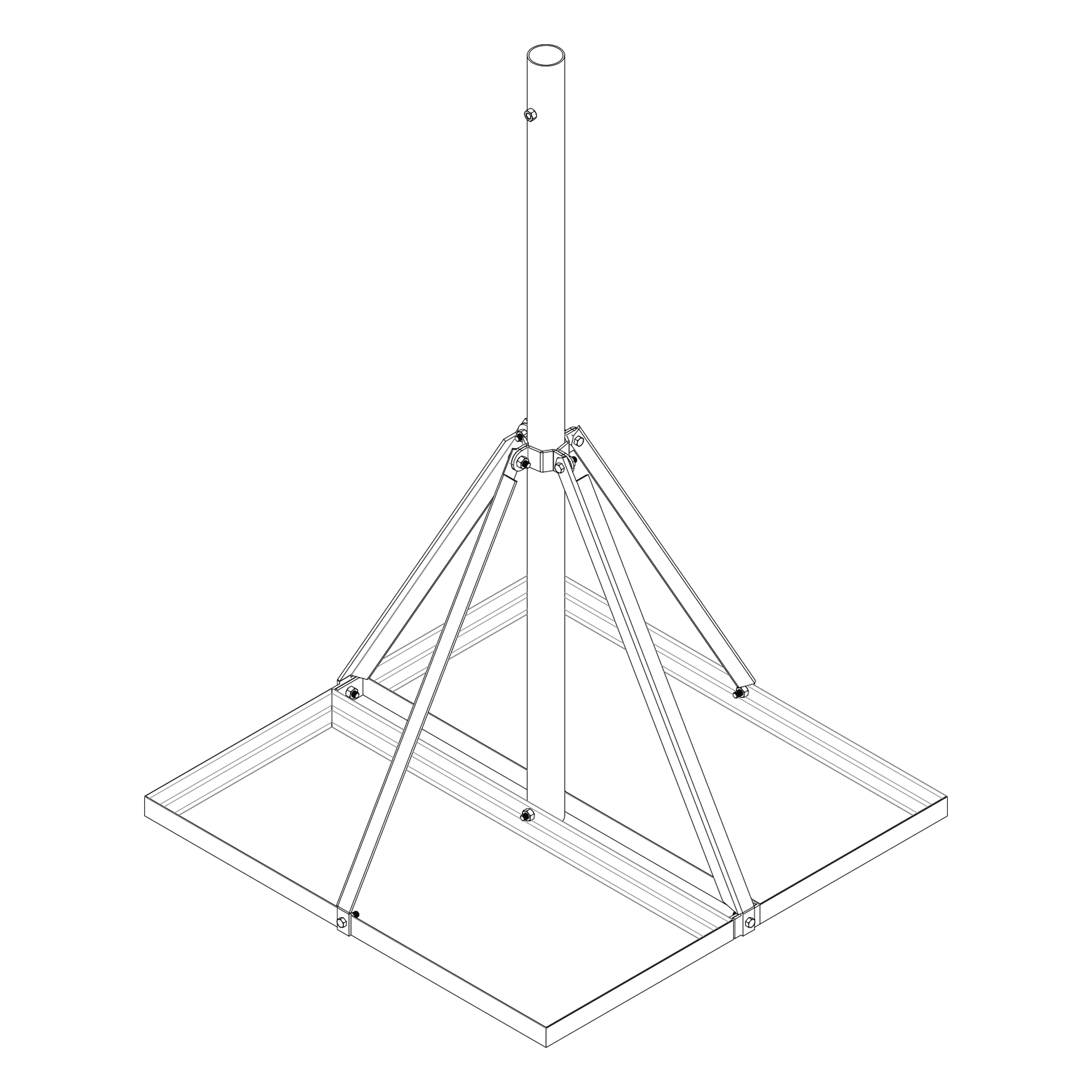 Base No Penetrante Base de 0.9 x 0.9 m con Mástil de 1.5 m x 2" diam. Ced.30 para Instalación de Antenas (HOT-DIP). — SYSCOM TOWERS · SKU S-BNP-901