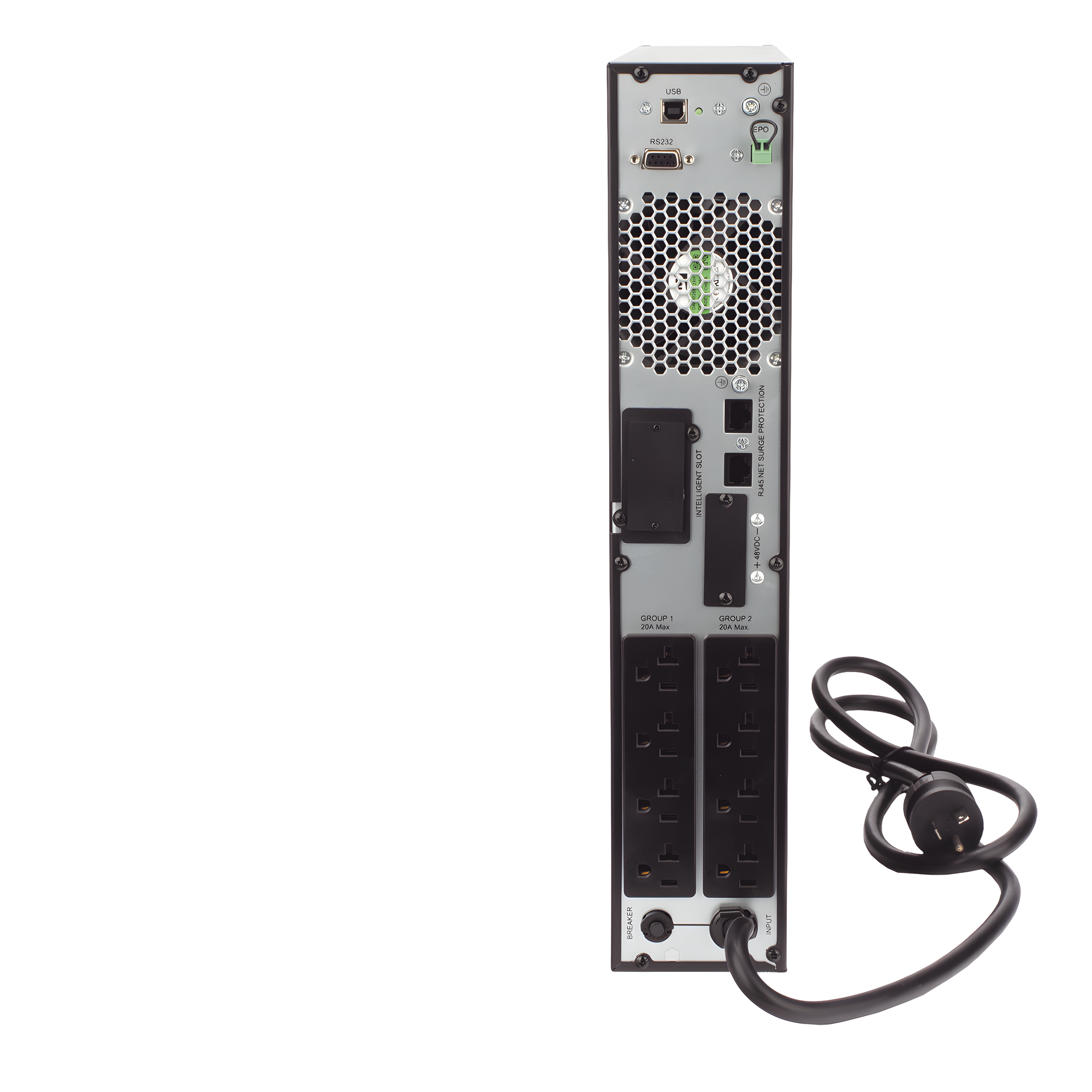 UPS de 2000VA/1800W / Topología On-Line Doble Conversión / Entrada y Salida de 120 Vca / Clavija de Entrada NEMA 5-20P / Pantalla LCD Configurable / Formato Rack/Torre
