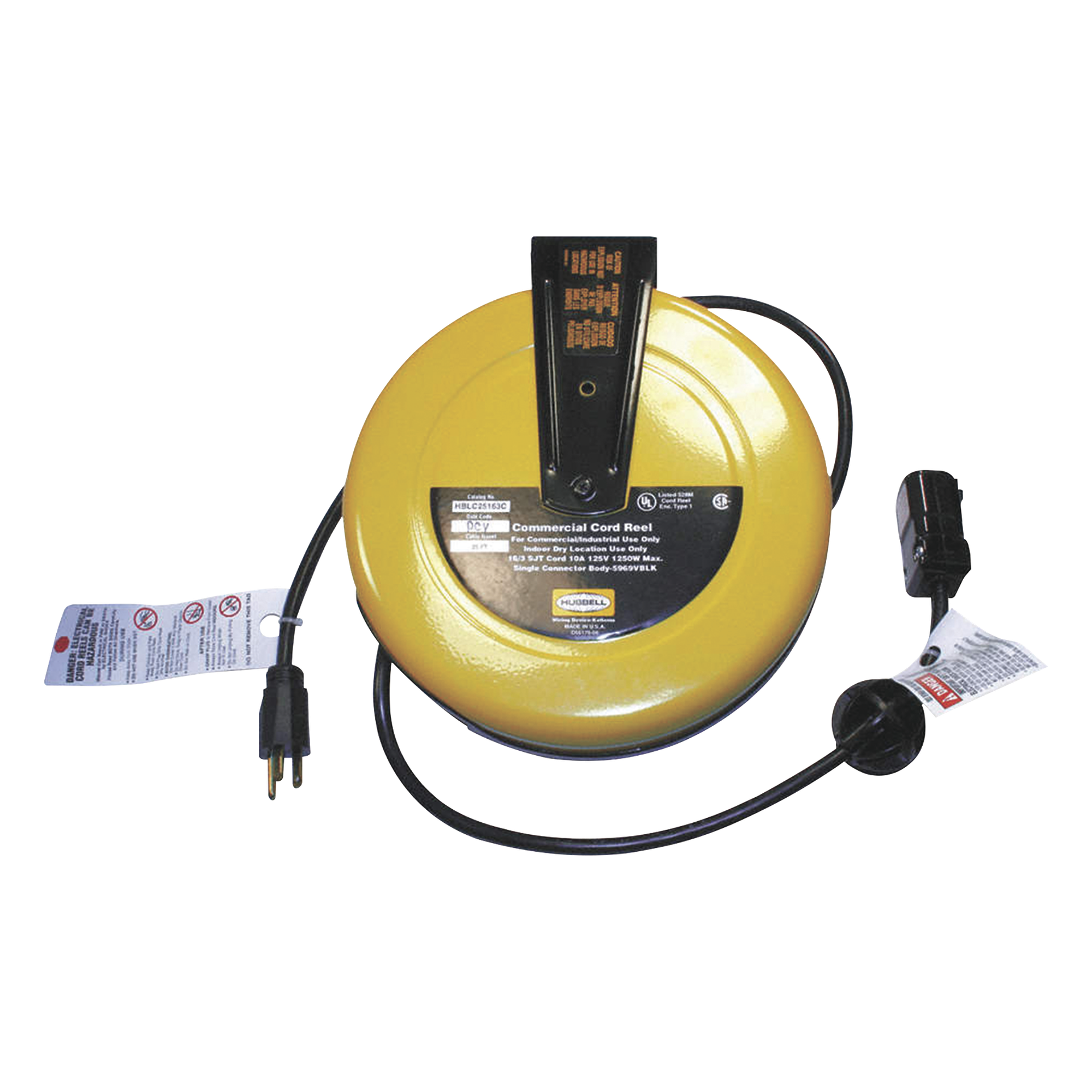 Carrete de Cable comercial (16/3 rudo), para 125 V CA, 10 A, 7.6 m de longitud con conector HBL5969VBLK. — HUBBELL · SKU HUB-HBL-C25-163C