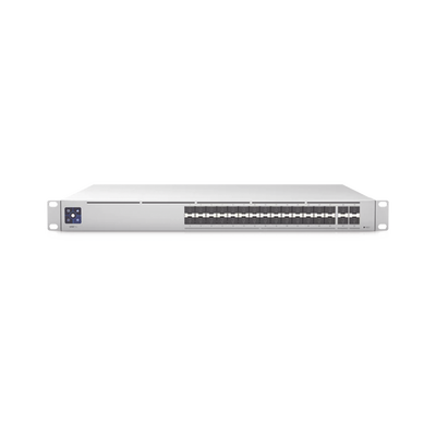 UniFi Switch PRO Aggregation Capa 3 para fibra óptica con 28 puertos SFP+ (10G) y 4 puertos SFP28 (25G), pantalla informativa