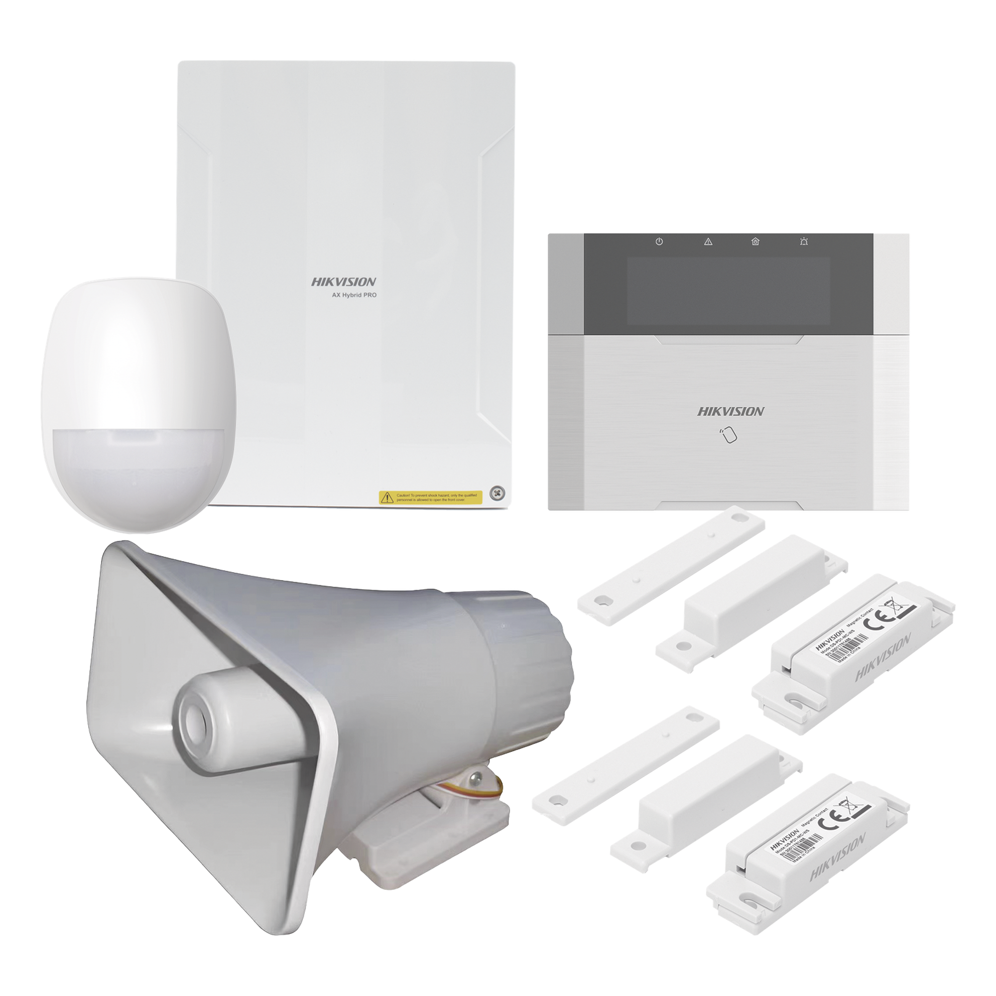 KIT Panel de Alarma AX HYBRID PRO / 1 Panel Híbrido / 1 Teclado LCD / 1 PIR / 2 Contactos Magnéticos / 1 Sirena de 30 Watts — HIKVISION · SKU DS-PHA64-LP/PACK(30W)