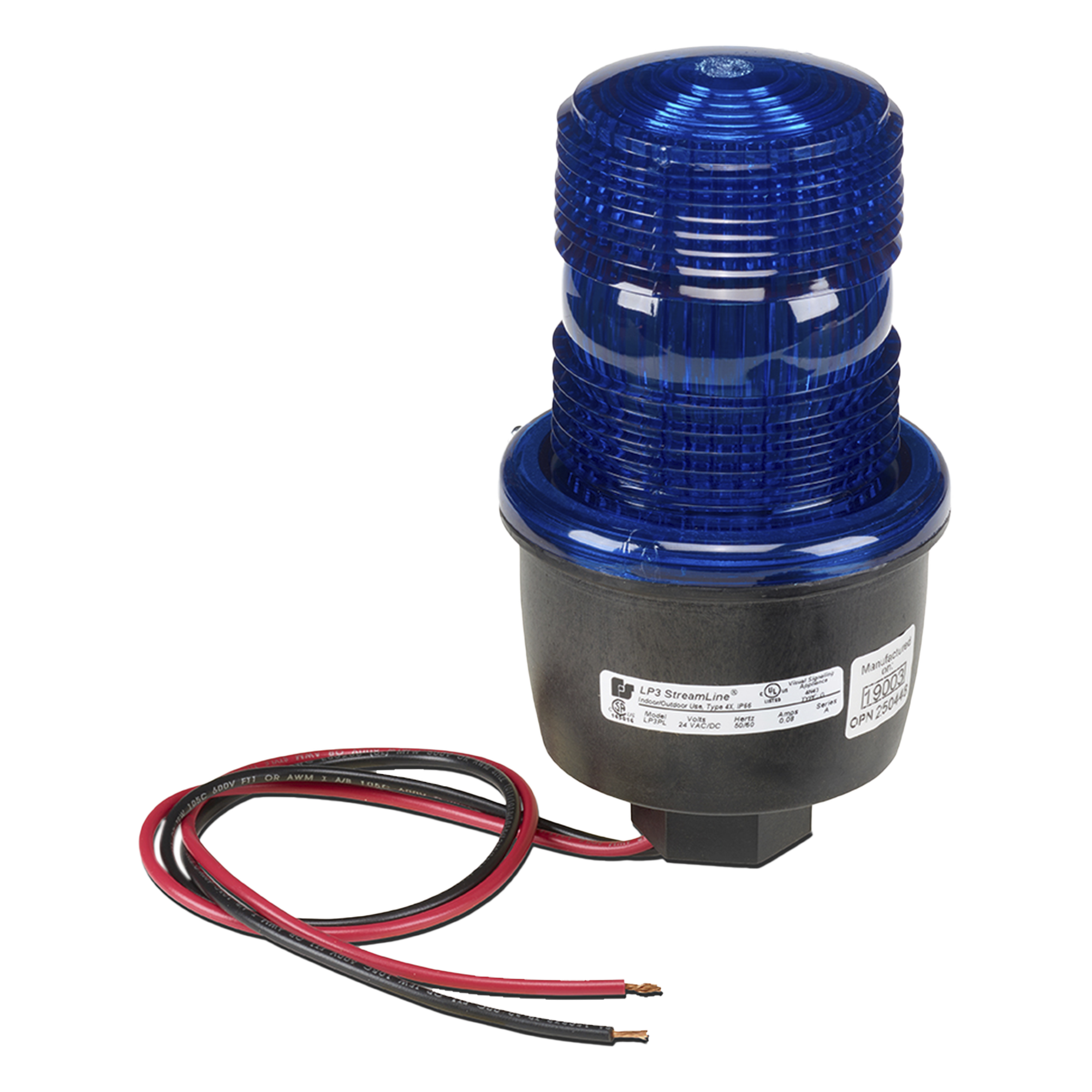 Luz de advertencia LED serie Streamline, 24 Vcd, montaje en tubo, azul — FEDERAL SIGNAL INDUSTRIAL · SKU LP3PL-024-B