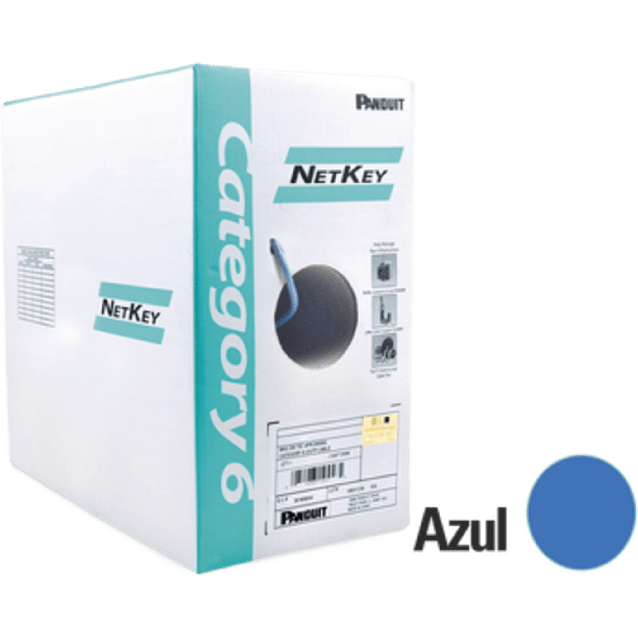 Bobina de Cable UTP 305 Metros (1000 Pies) de Cobre, NetKey, Reelex, Azul, Categoría 6 (24 AWG), 1000Mbps, PVC (CM), de 4 Pares