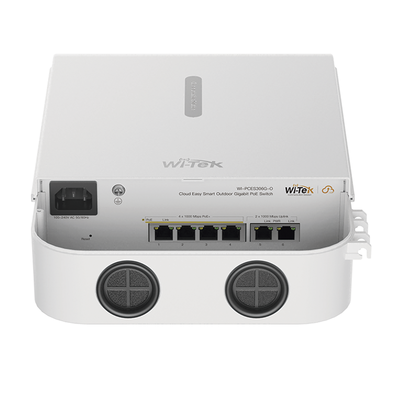Switch PoE para exterior / Administración en la nube / Con 4 puertos 10/100 Mbsp PoE af/at / 2 Puertos Uplink 10/100 MBPS / Presupuesto 60 W / PoE hasta 250 metros / Soporta protocolo ONVIF
