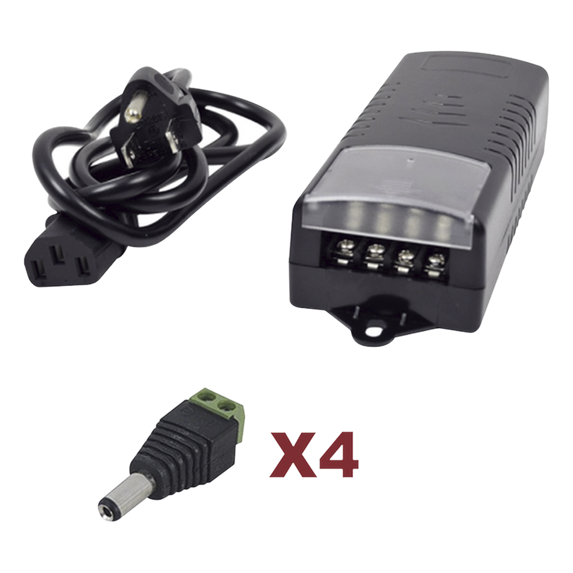 Kit con fuente EPCOM con salida de 12 Vcc a 5 Amper con 4 salidas / Incluye conectores JR52 — EPCOM POWERLINE · SKU K2-PS12DC4C