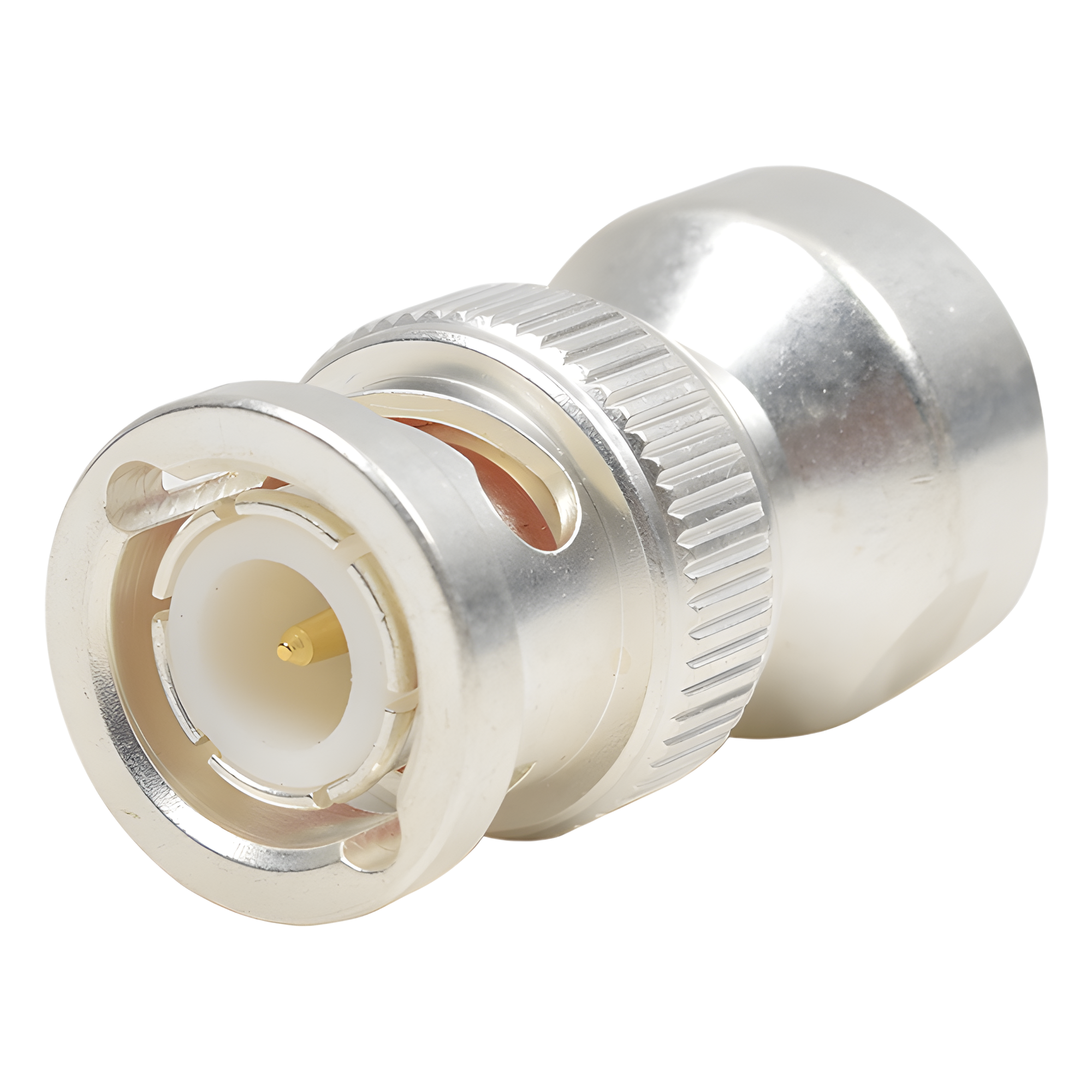 Adaptador UNIDAPT Hembra a BNC Macho. Plata / Oro / Teflón. — RF INDUSTRIES,LTD · SKU PT-4000-004