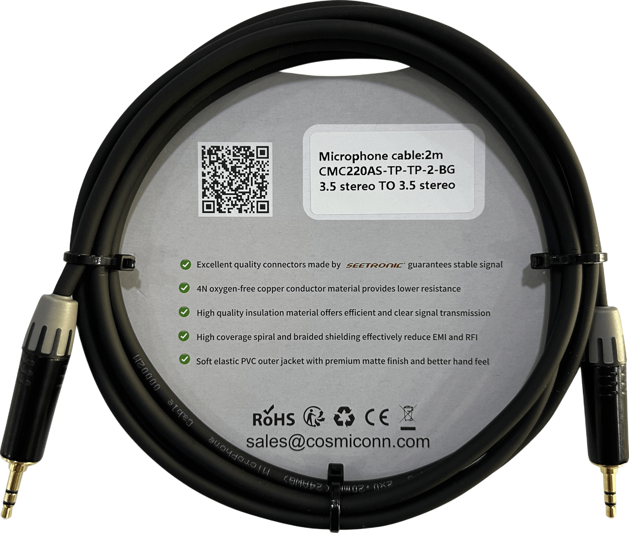 Cable 3.5mm a 3.5mm, conectores color negro MTP3C-BG, length 2m
