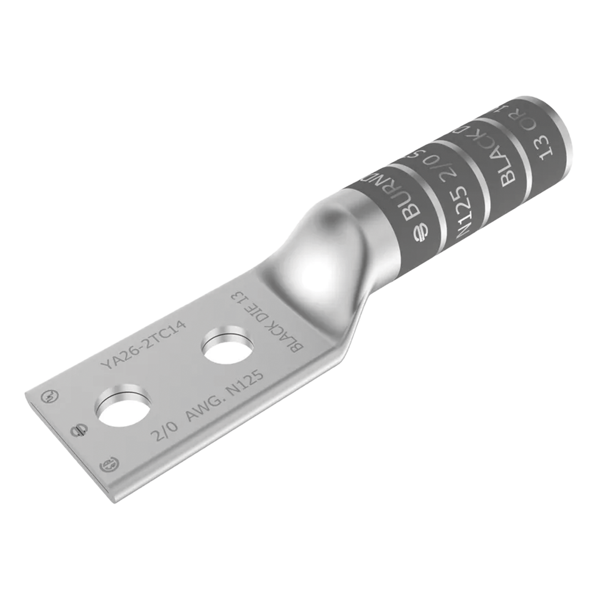 Zapata Terminal de Cobre Electrolítico/ Cañon Largo con 2 Perforaciones para Tornillos de 1/2" / Cable Calibre 2/0 / Espaciamiento entre orificios de 1 3/4". — HUBBELL BURNDY · SKU HUB-YA262N