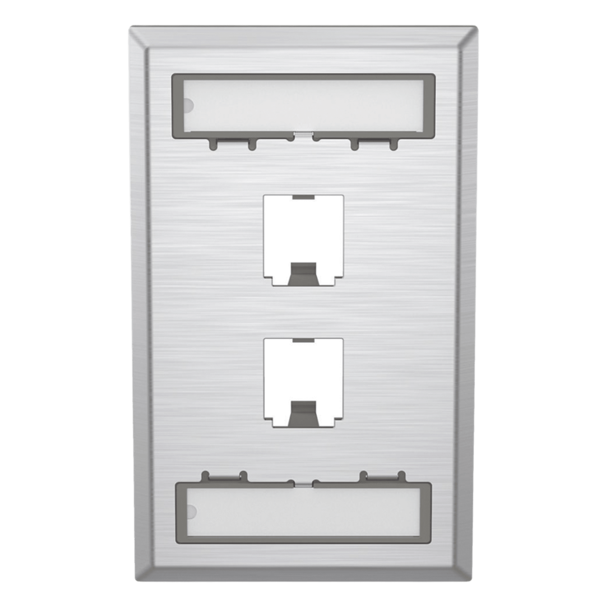 Placa de Pared Vertical, de Acero Inoxidable, Salida Para 2 Puertos Mini-Com, Con Espacios Para Etiquetas — PANDUIT · SKU CFPL2SY