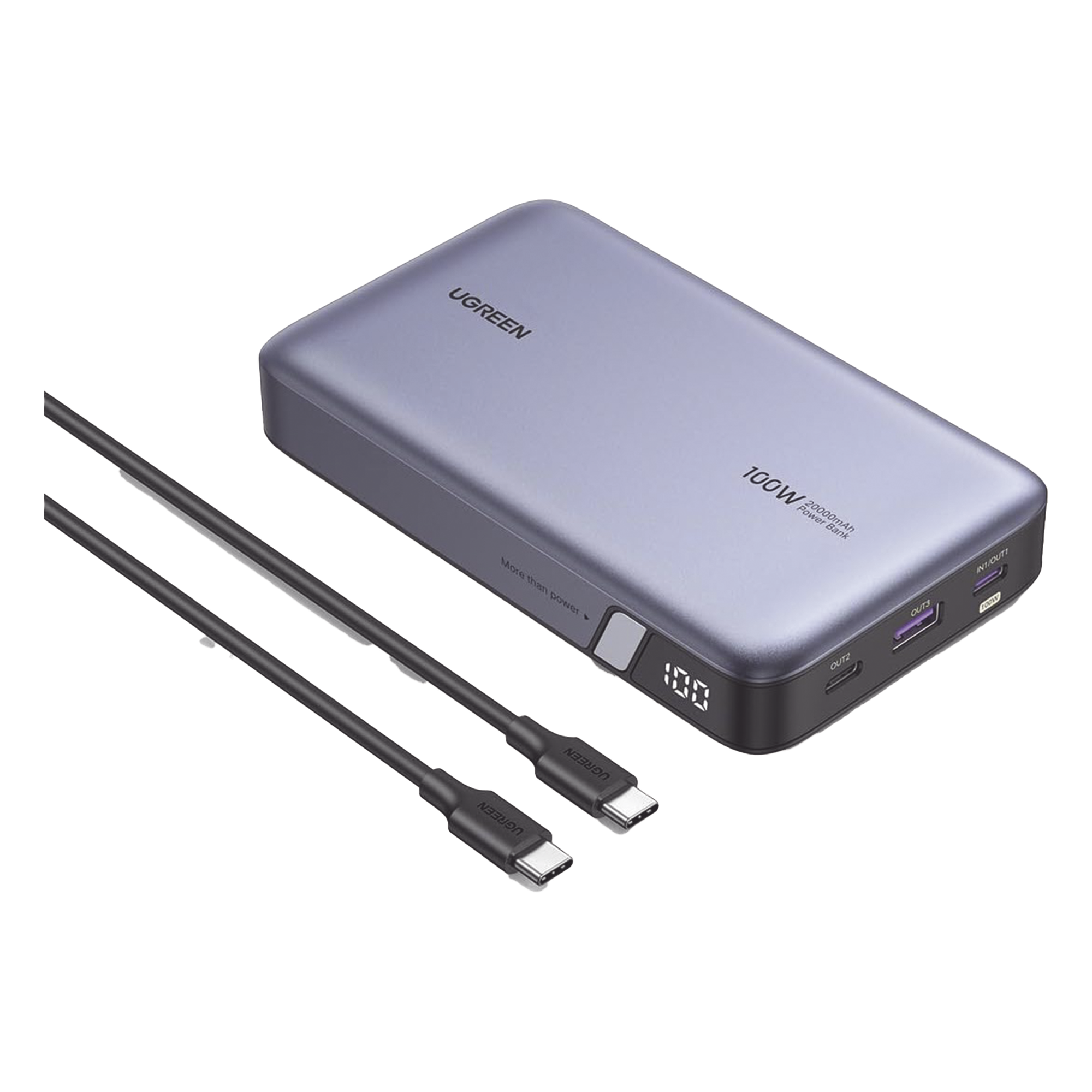 Power Bank / 20000mAh / 100W Max / 3 Salidas USB-C + USB-A / PD 3.0 / QC3.0 / Pantalla Inteligente / Carcasa Ignífuga / Gris — UGREEN · SKU 25188