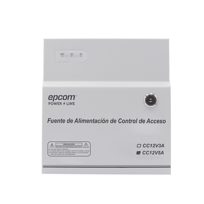 Fuente de Poder / 1 Salida 11-15 Vcc / 5 A / Temporizador Integrado / Con Capacidad de Batería de Respaldo / Requiere Batería / Aplicaciones en sistemas de control de Acceso