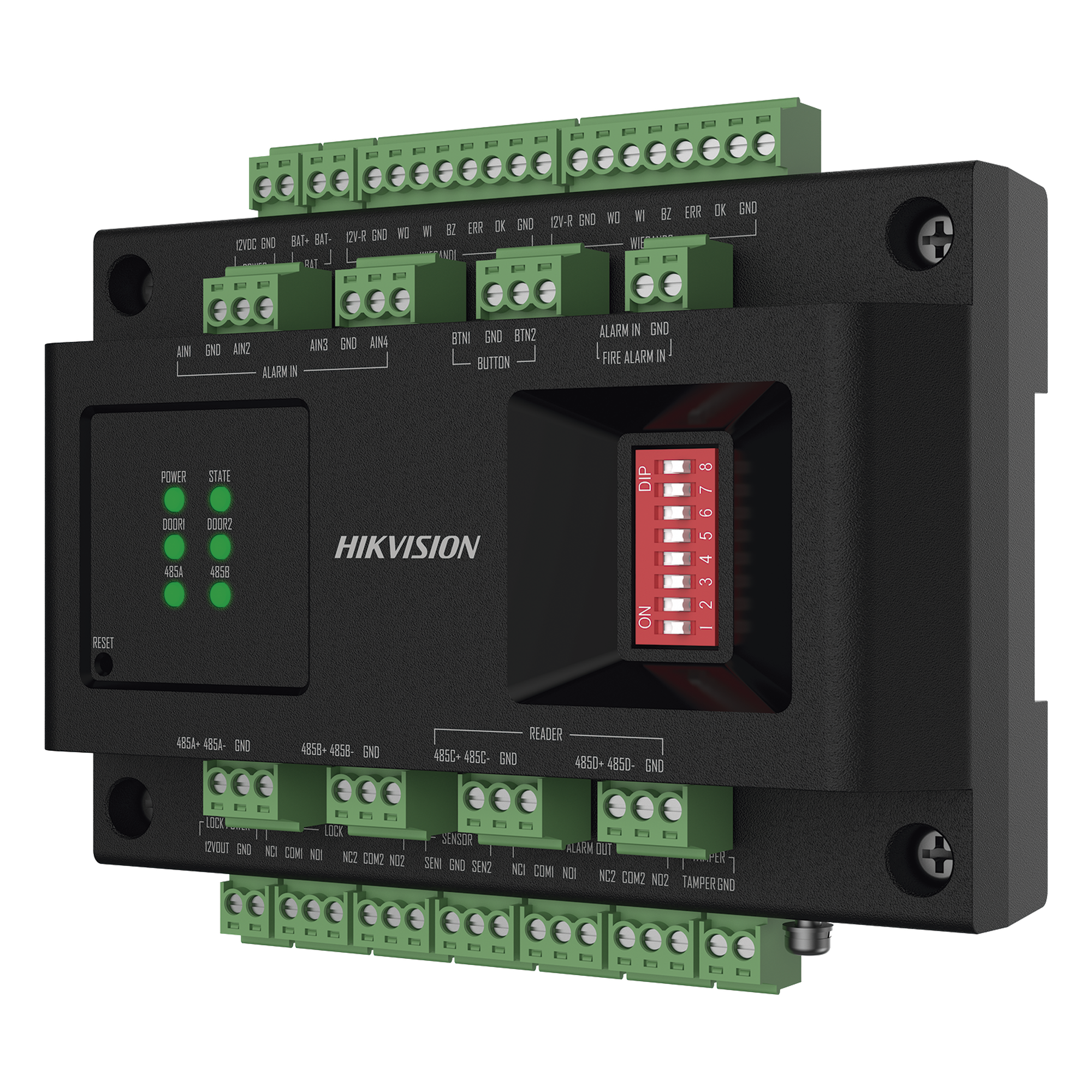Expansor de 2 Puertas para Paneles de Control de Acceso DS-K27 Series / Comunicación RS-485 / 4 Entradas y 2 Salidas Auxiliares — HIKVISION · SKU DS-K2M002X