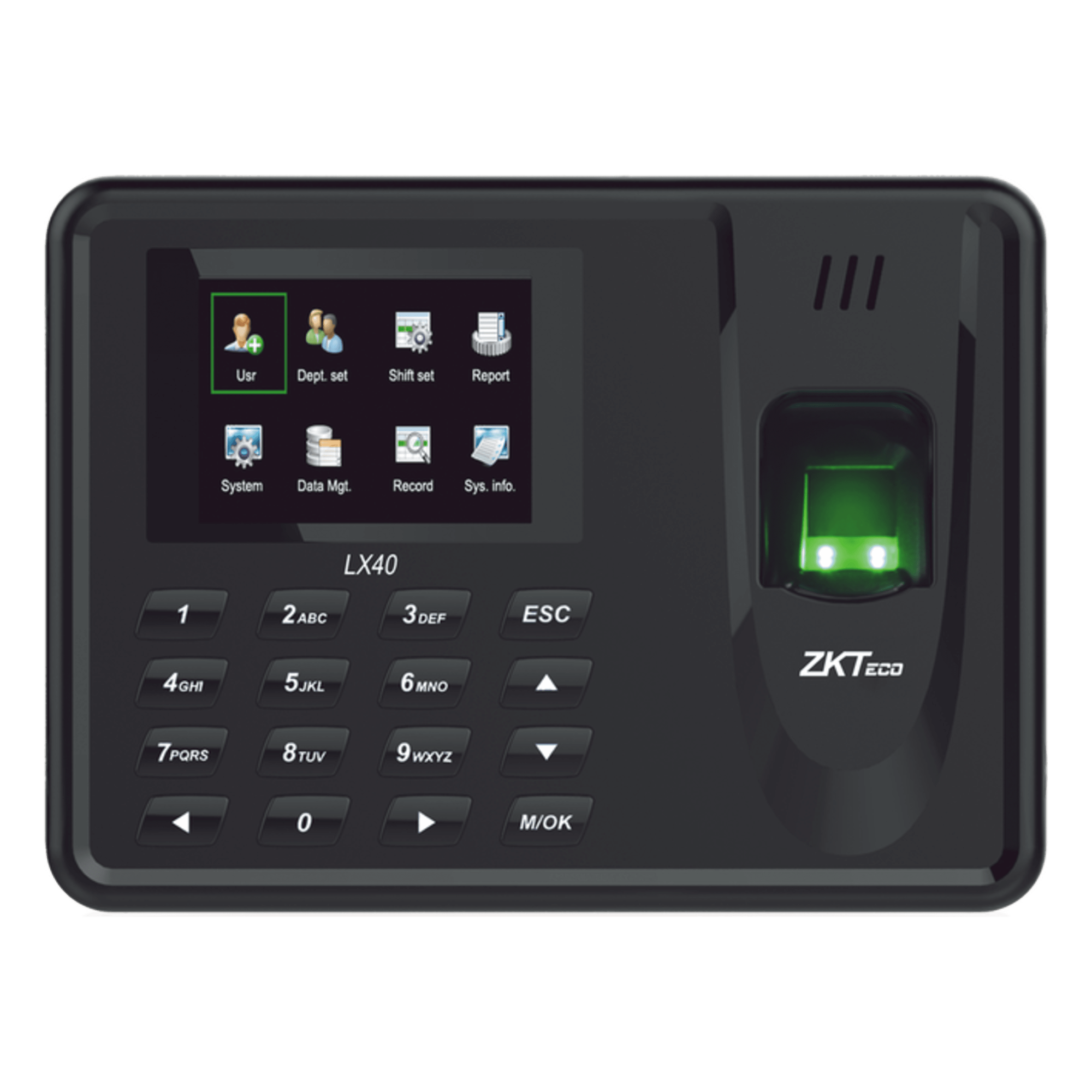 Terminal de Asistencia / Huella Digital / 500 Huellas / Reportes Excel por USB / Sin Software / Solo Idioma Inglés — ZKTECO · SKU LX40ZI