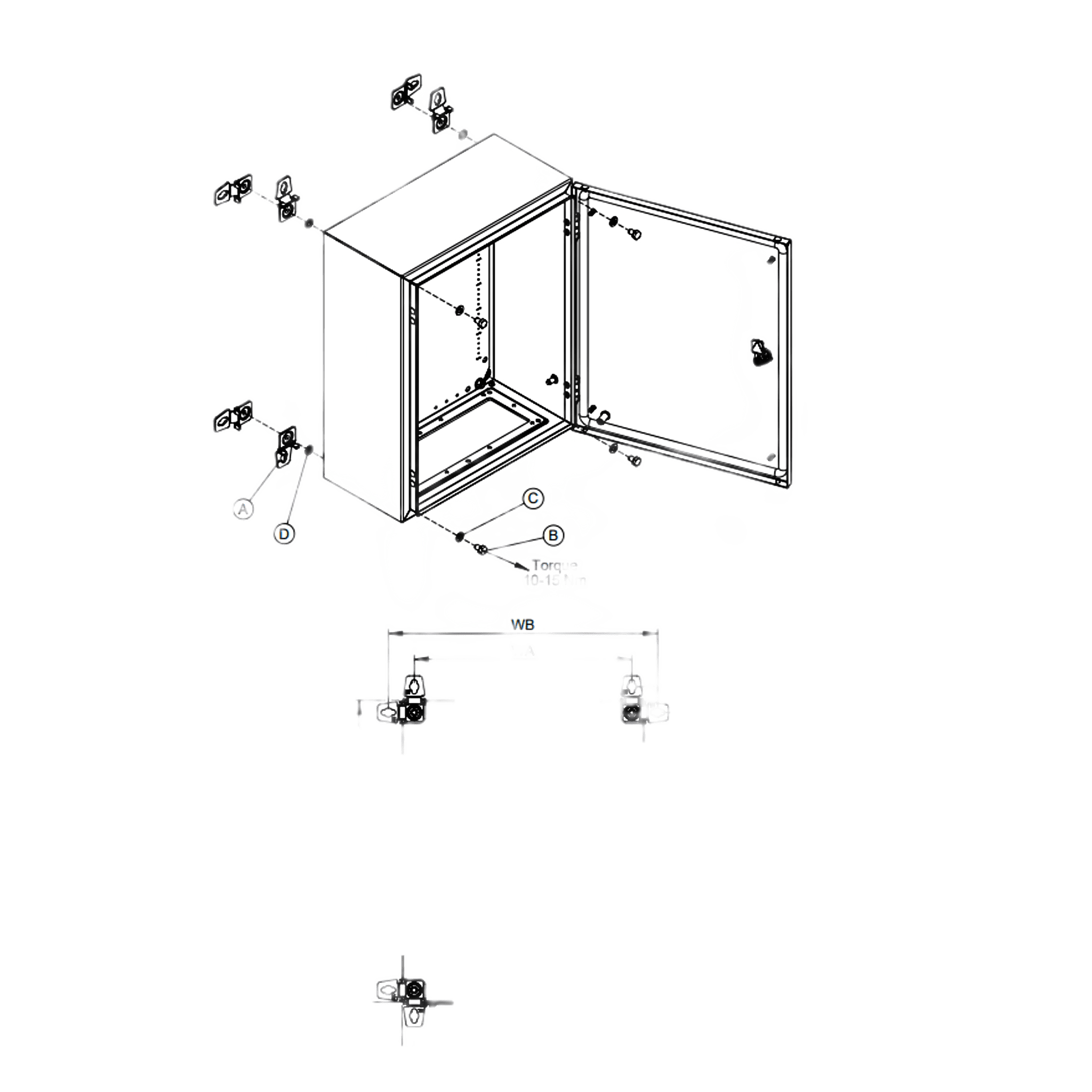 Soporte de Montaje en Pared para Gabinetes NEMA / Brackets Externos AW / Acero Suave Zincado 3 mm / 36x76x21 mm (1.42x2.99x0.83 in) / Incluye 4 Unidades con Accesorios / Mantiene Protección NEMA / IP