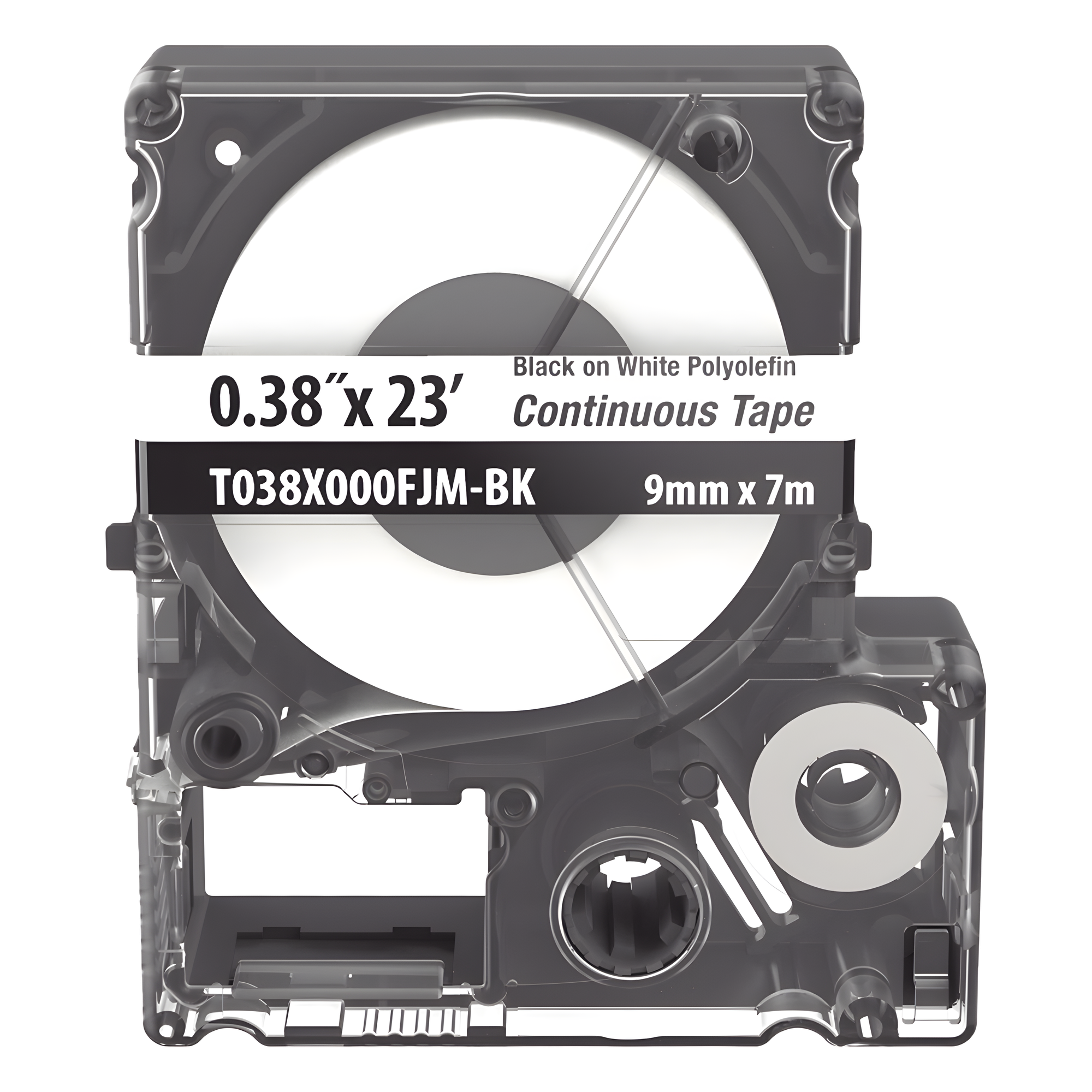 Casete de Etiquetas de Poliolefina de Cinta Continua, Color Negro Sobre Blanco, Uso Interior/Exterior, 9 mm de Ancho x 7 Metros de Largo (22.97 Pies) — PANDUIT · SKU T038X000FJM-BK