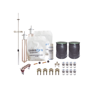 Kit Pararrayos Torre 30 m / Punta Dipolo Corona Aluminio / Electrodo Cobre 30A / Filtro Equipotencial / Accesorios Instalación Incluidos