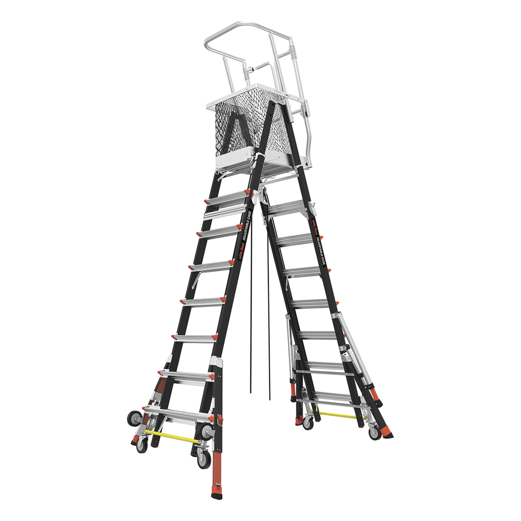 Escalera de Fibra de Vidrio con Jaula de 8'-14' (2.44 - 4.27 m). Con Ajuste en Ruedas (RATCHET™ Leveler) (SKU:18515-817).