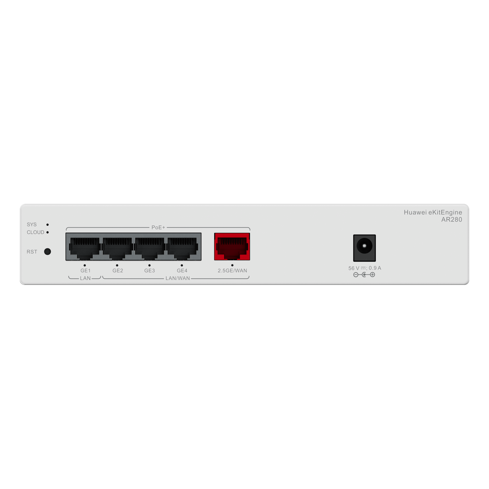 Router eKit para 150 clientes / Controladora para 16 APs / 5 Puertos PoE+ (1 WAN 2.5 Gbps + 1 LAN Gigabit + 3 LAN/WAN gigabit) / Presupuesto PoE 41W / Gestión en la nube / Libre de licenciamiento — HUAWEI · SKU AR280