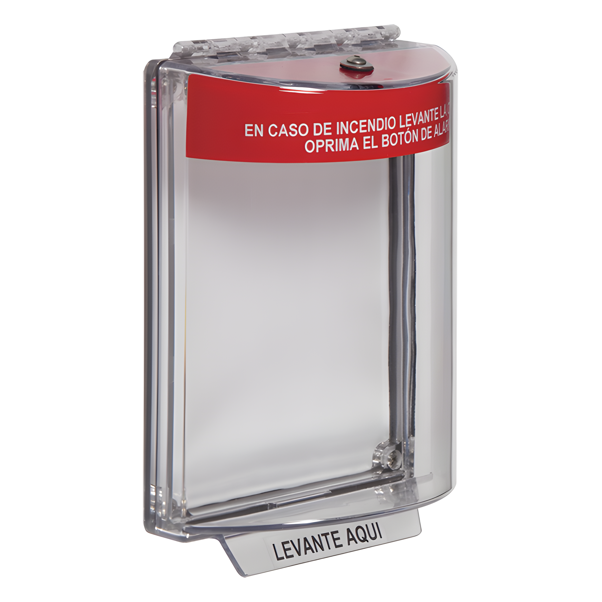 Cubierta Transparente Serie Universal Stopper®, Texto De Incendio En Español — STI · SKU STI-13010FR-ES