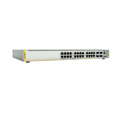 Switch PoE+ Administrable Capa 3, 24 Puertos 10/100/1000 Mbps + 4 SFP Gigabit, 370 W — ALLIED TELESIS · SKU AT-X230-28GP-90