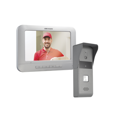 Kit de Videoportero Analógico con Pantalla LCD a Color de 7" / Frente de Calle para Exterior IP65 / Salida de Relevador  — HIKVISION · SKU DS-KIS203-T