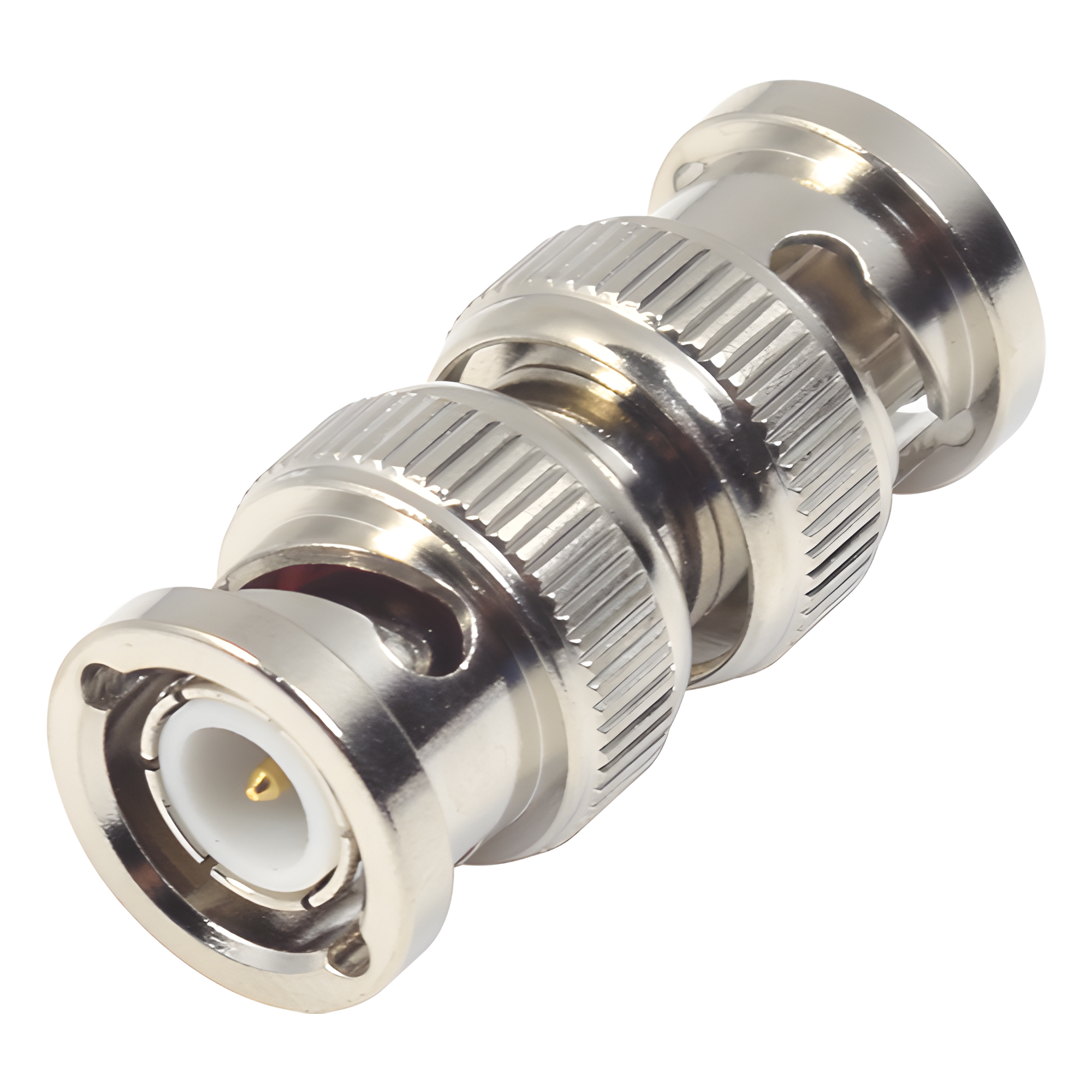Adaptador tipo Barril para 75 Ohm, de Conector BNC Macho a BNC Macho, Niquel/ Oro/ Teflón. — RF INDUSTRIES,LTD · SKU RFB-1733