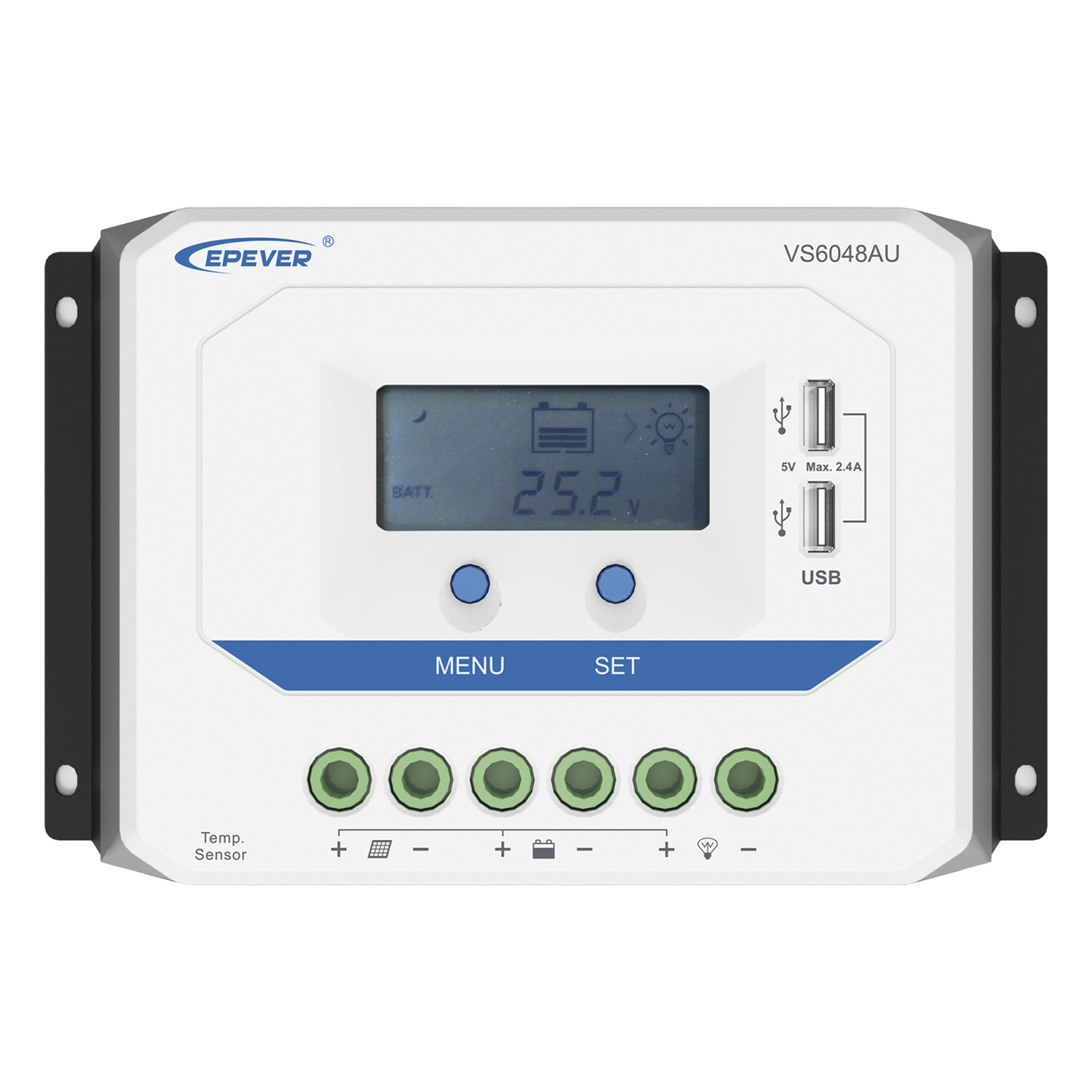 Controlador Solar PWM / 60A / 12/24V/36/48V / Doble USB / Pantalla LCD / Tierra Positivo Común — EPEVER · SKU VS6048AU