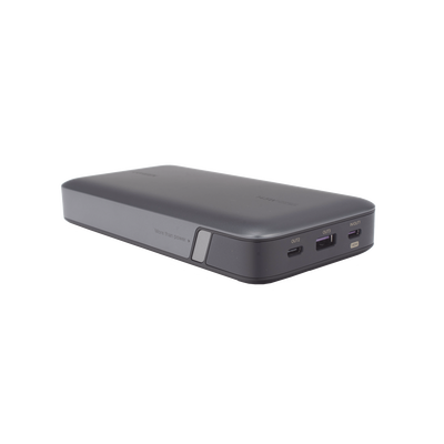 Power Bank de 25000mAh | 3 Salidas 145W Max. | USB-A + 2 USB-C | PD 3.0, QC3.0 | FCP | SCP | Pantalla Inteligente | Carcasa Ignifuga | Color Gris | Incluye Cable USB de 50cm | Carga tu Laptop de Manera Segura.