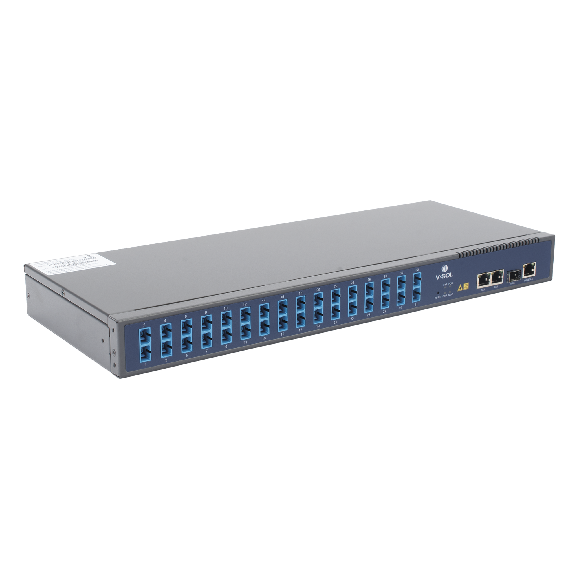OLT de 1 GPON puerto con Splitter de 1 a 32 SC/UPC Incluido + 3 puertos Uplink (2 puertos Gigabit Ethernet + 1 puerto SFP/SFP+) , hasta 128 ONUS