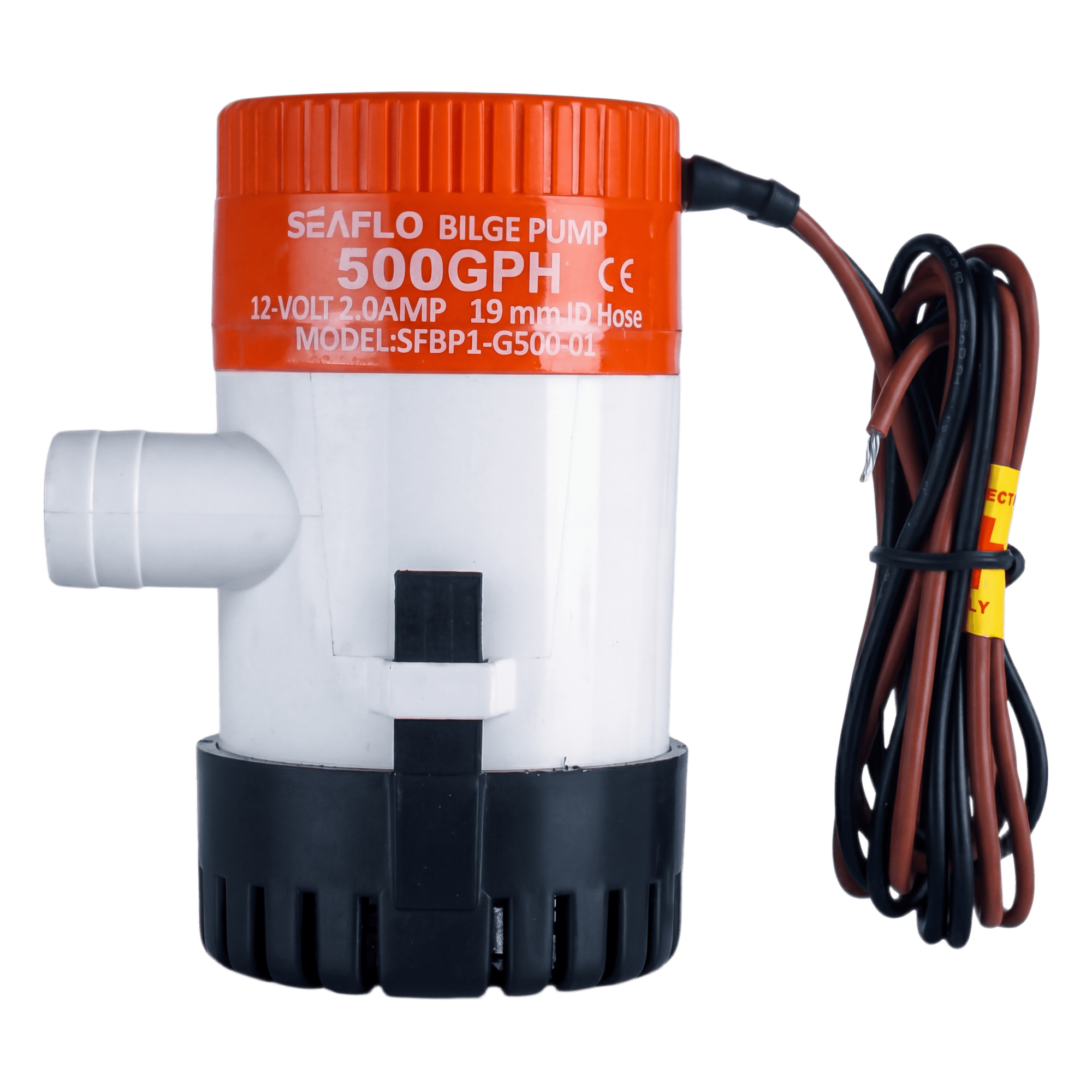 Bomba de Achique Sumergible / 500 GPH (1,893 LPH) / 12V CD / No Automática / Anti-Airlock / Sellos Herméticos / Filtro Removible — SEAFLO · SKU SFBP1-G50-01