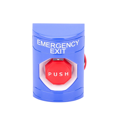 Botón De Salida De Emergencia Con Bocina De Advertencia Integrada, Interior/Exterior, Texto En Ingles, Tapa Protectora De Policarbonato Súper Resistente, Neumático