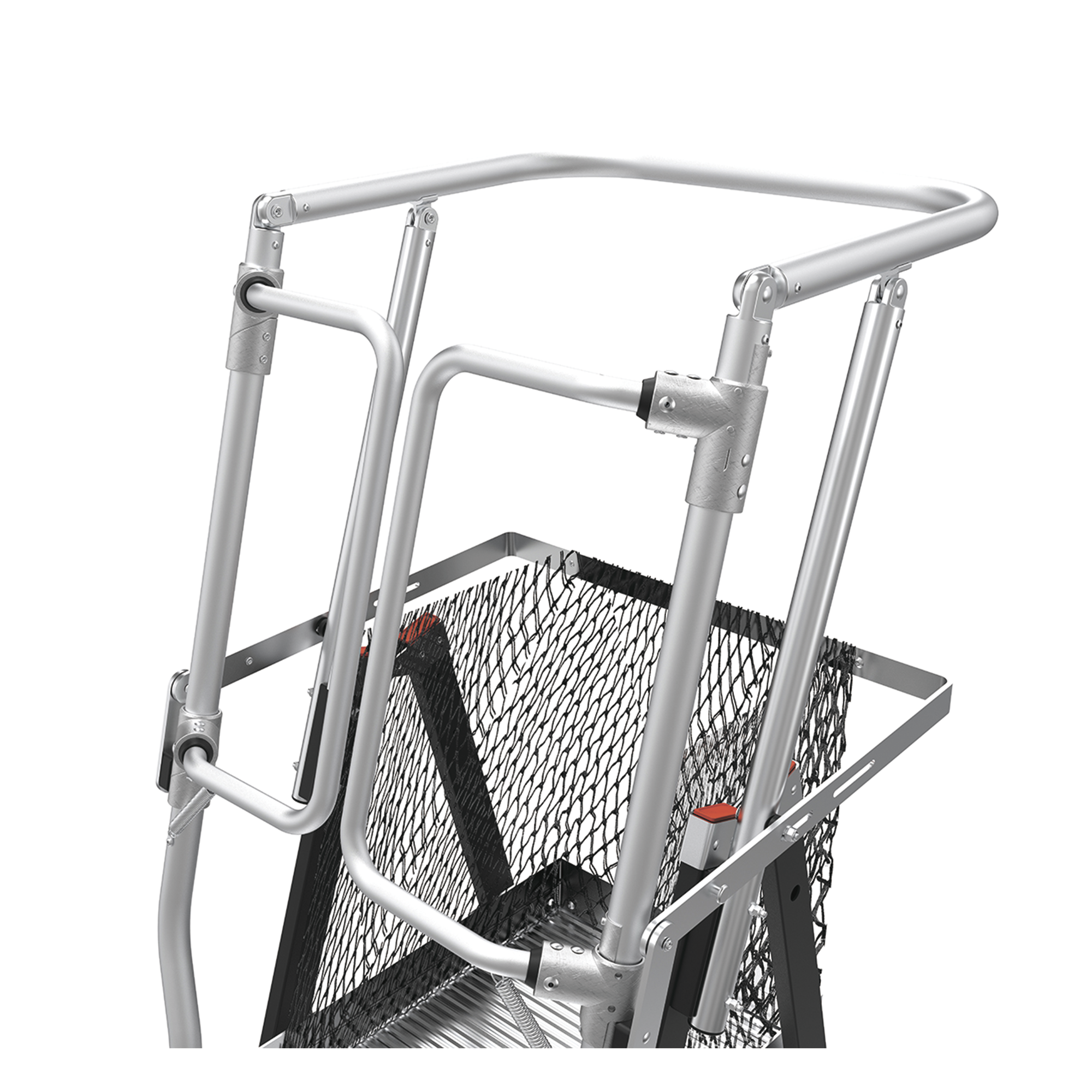 Escalera de Fibra de Vidrio con Jaula de 8'-14' (2.44 - 4.27 m). Con Ajuste en Ruedas (RATCHET™ Leveler) (SKU:18515-817).