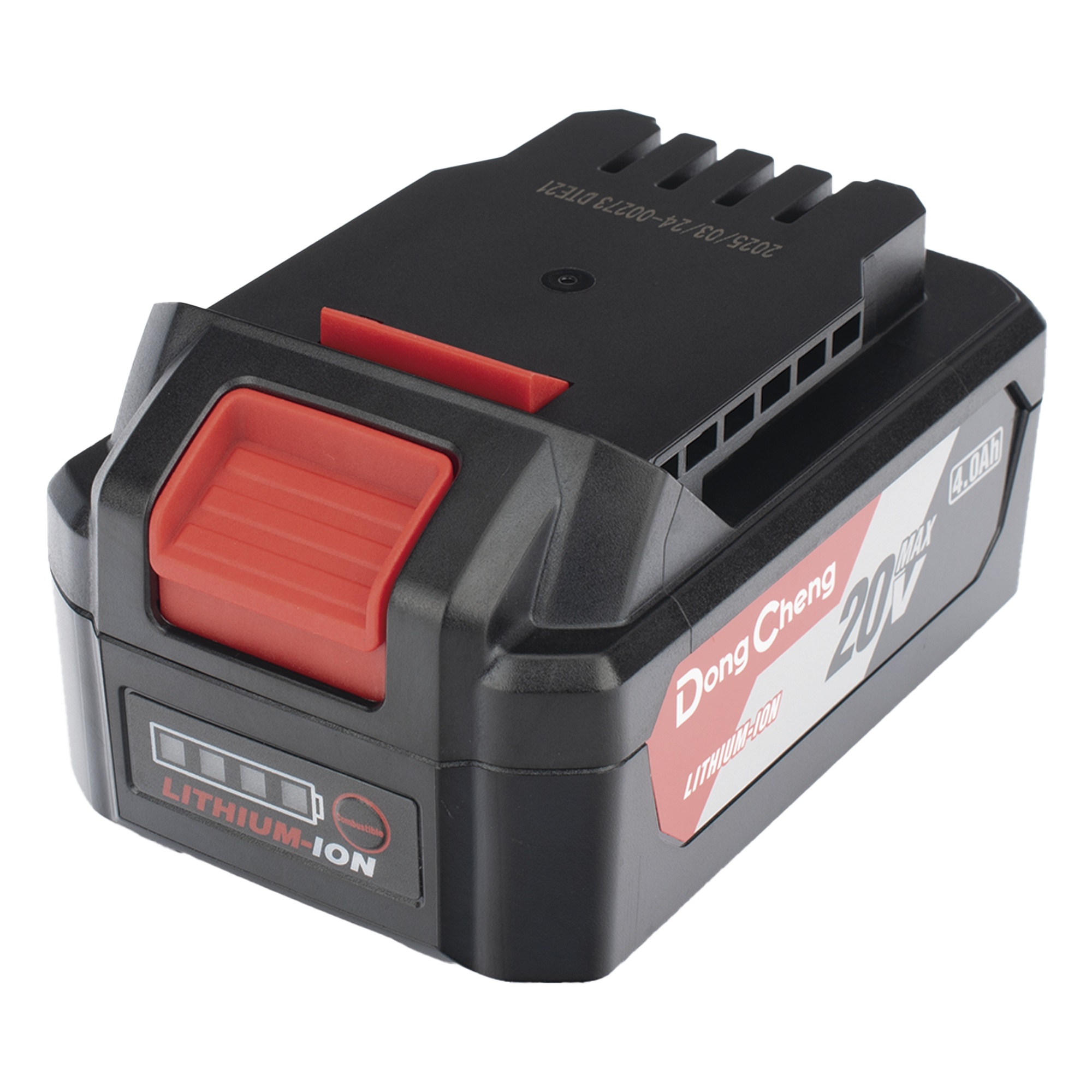 Batería de Litio 20V 4.0Ah / Indicador LED de Carga / Diseño Deslizable / Compatible con Herramientas DONGCHENG 20V · SKU FFB-L2040