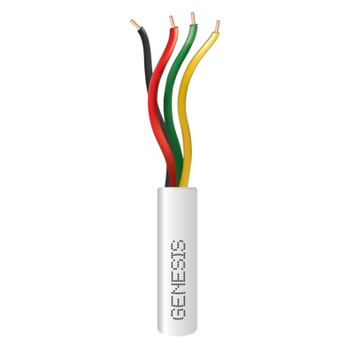 Bobina de 305 Metros (1000 Pies) / Alambre de Cobre / 4 x 22 AWG / Riser / Color Blanco / Para Aplicaciones de Alarmas de Intrusión / Sistemas de Automatización — GENESIS · SKU 2103-1101/1000