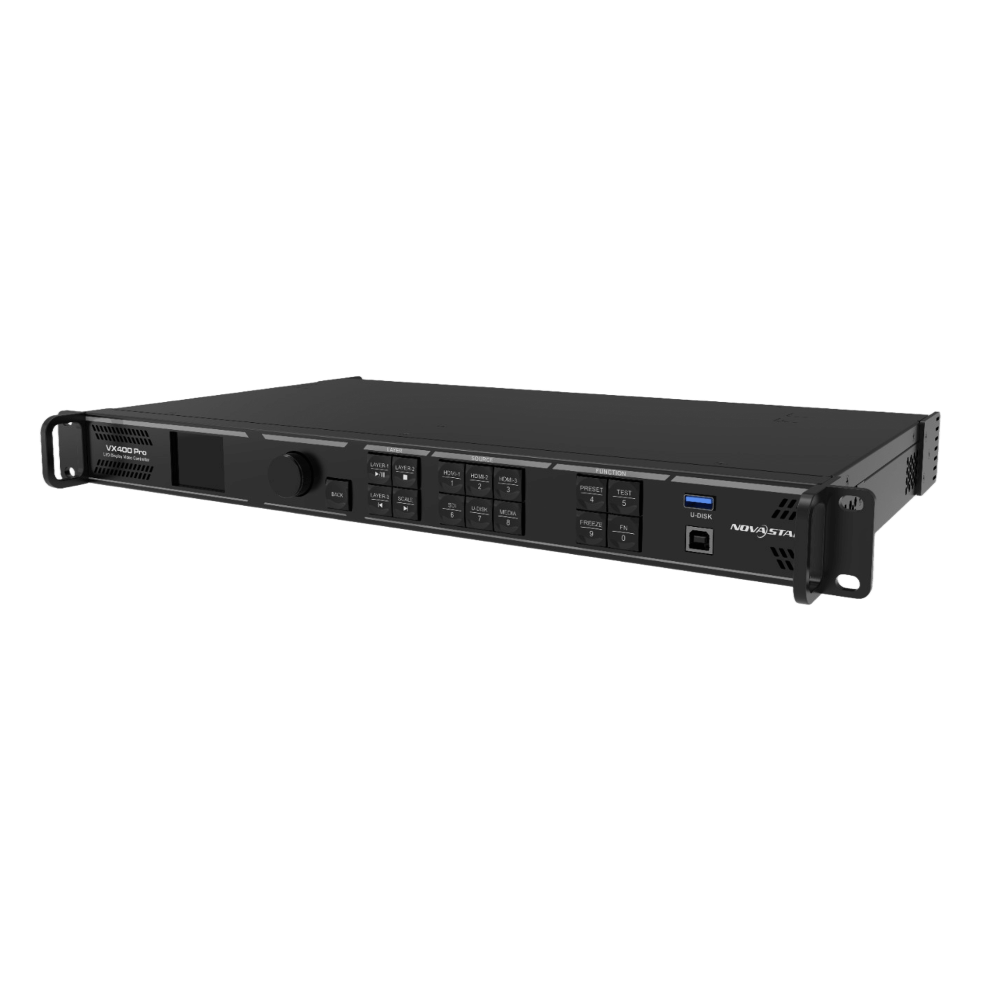 Controlador All-in-One para Videowall LED / 2.6 Millones de Píxeles / 4K×2K@60Hz / 6 Capas Simultáneas / 4 Puertos Ethernet Gigabit / Fibra Óptica 10G — NOVASTAR · SKU VX400PRO