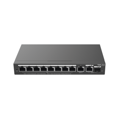 Switch Administrable con 8 puertos Gigabit PoE, 2 Uplinks Gigabit (1 SFP), gestión gratuita desde la nube