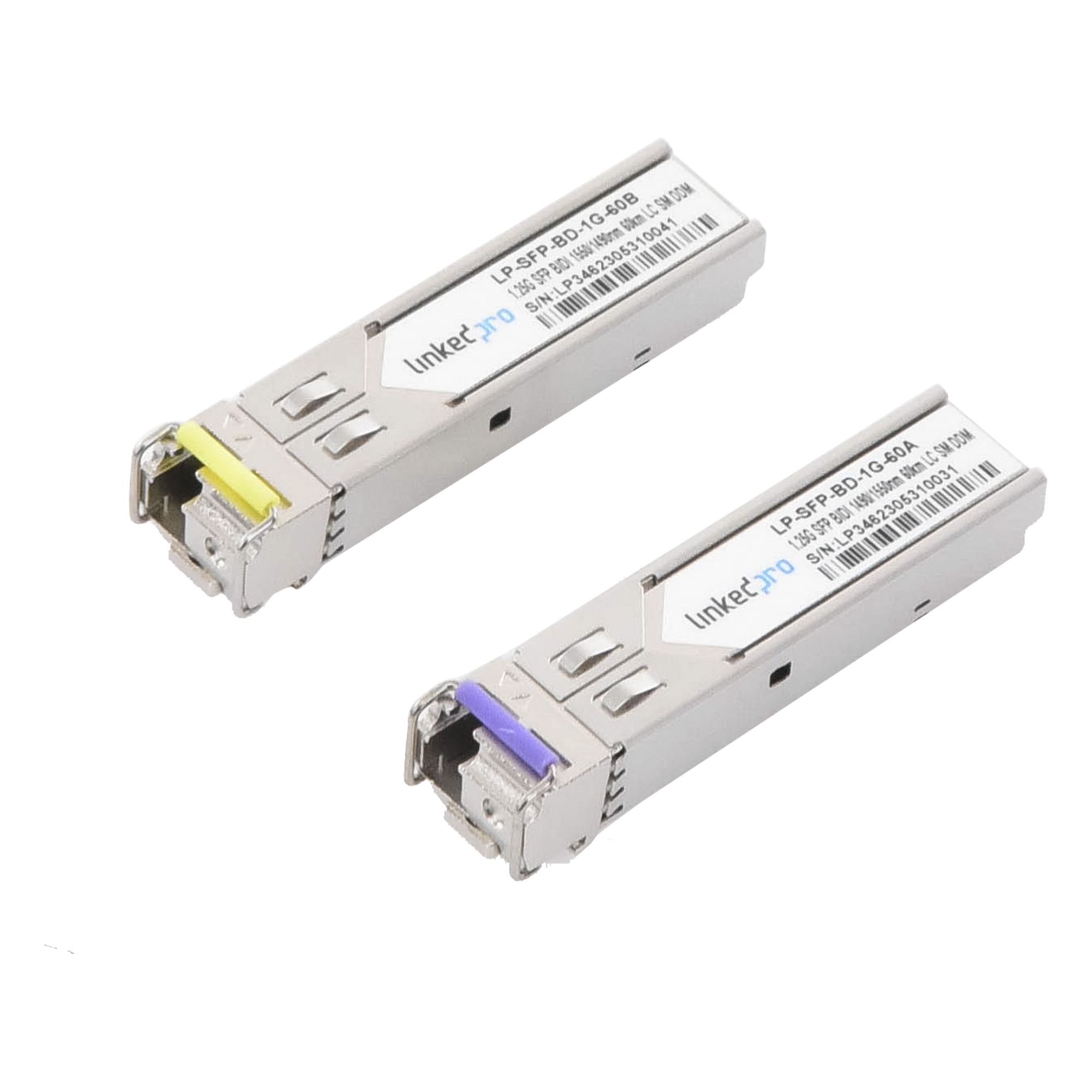 Transceptores Ópticos Bidireccionales SFP (Mini-Gbic) / Monomodo 1490 & 1550 nm / 1.25 Gbps / 1000BASE-BX / Conector LC/UPC Simplex / DDM / Hasta 60 km / 2 Piezas — LINKEDPRO BY EPCOM · SKU LP-SFP-BD-1G-60