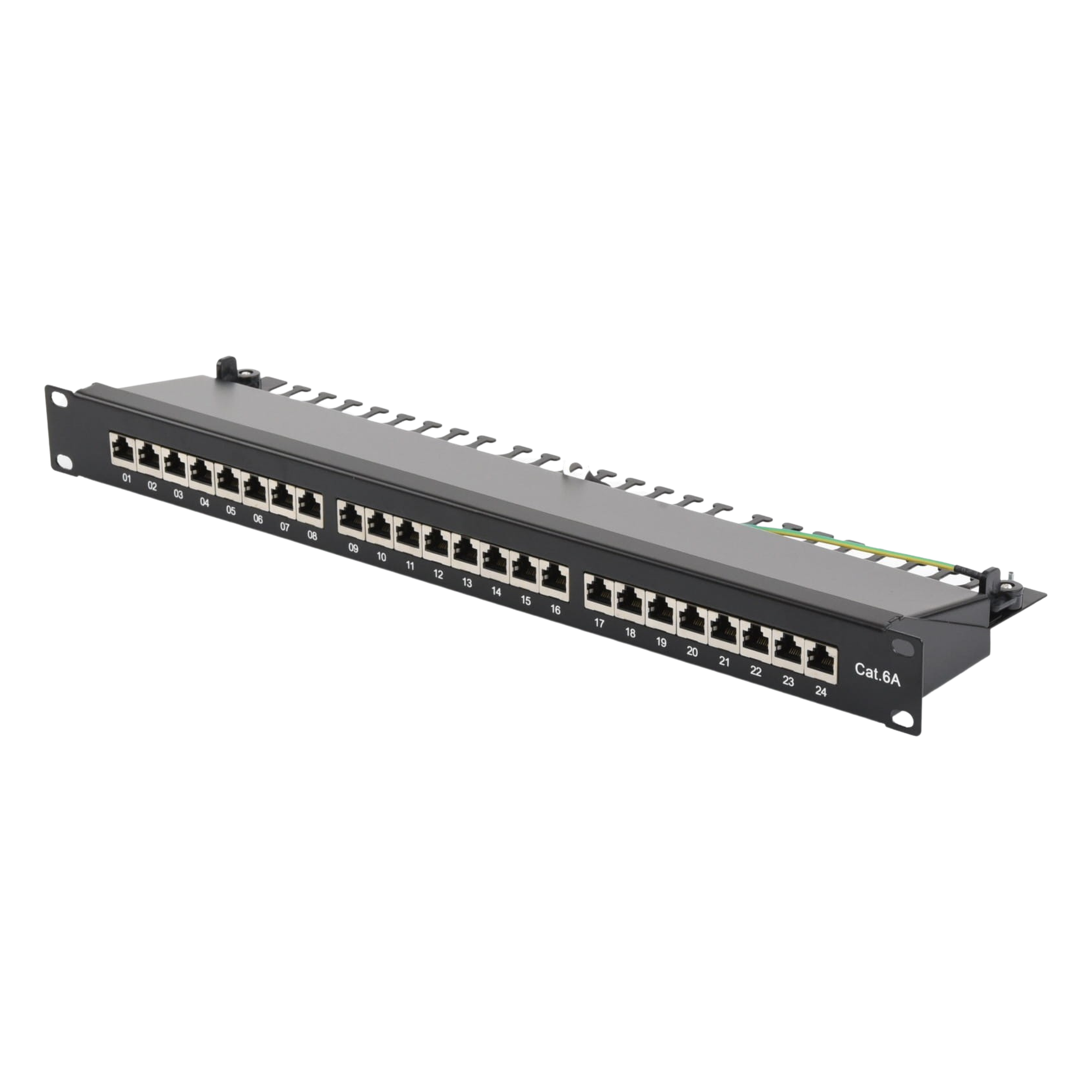 Panel de Parcheo / 24 Puertos / Cat6A Blindado / 1U Rack / T568A/B / 0 a 70°C